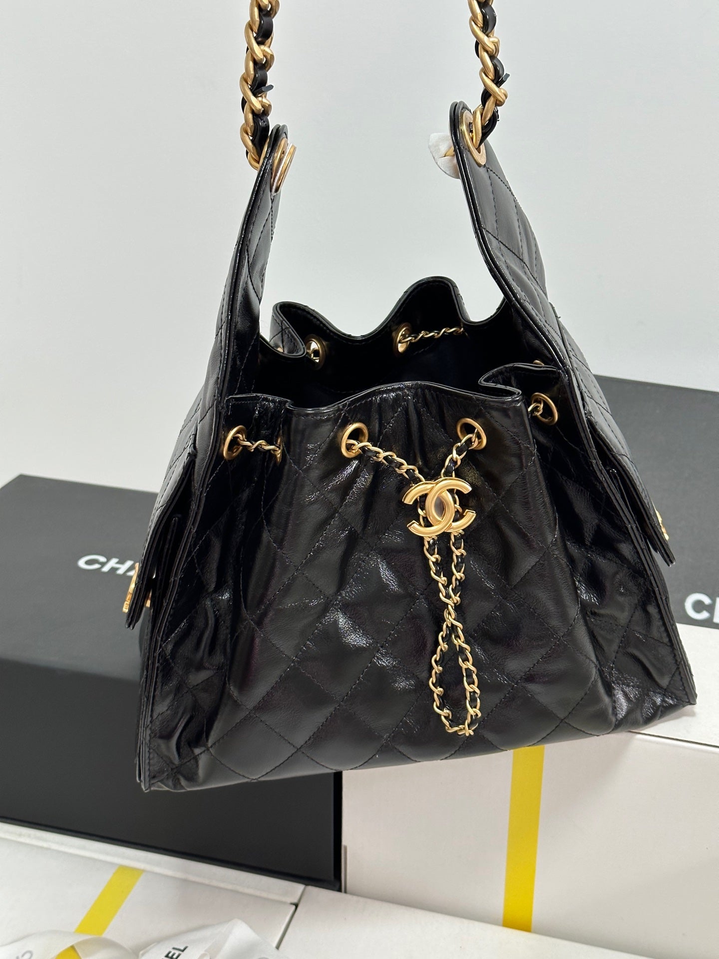 CHANEL 25C Hobo Bag 30cm Black Lambskin
