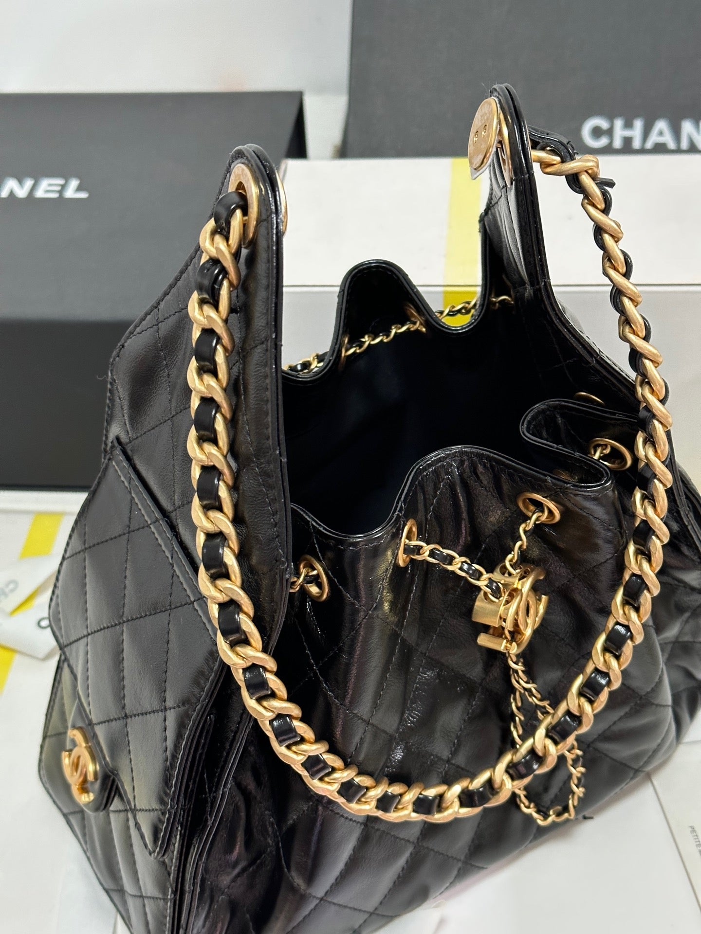 CHANEL 25C Hobo Bag 30cm Black Lambskin