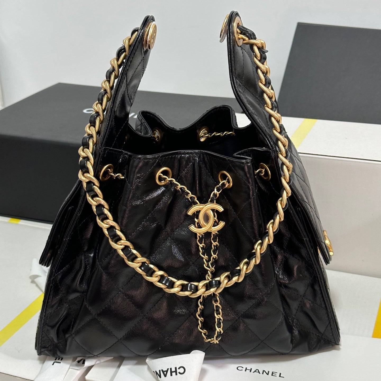 CHANEL 25C Hobo Bag 30cm Black Lambskin