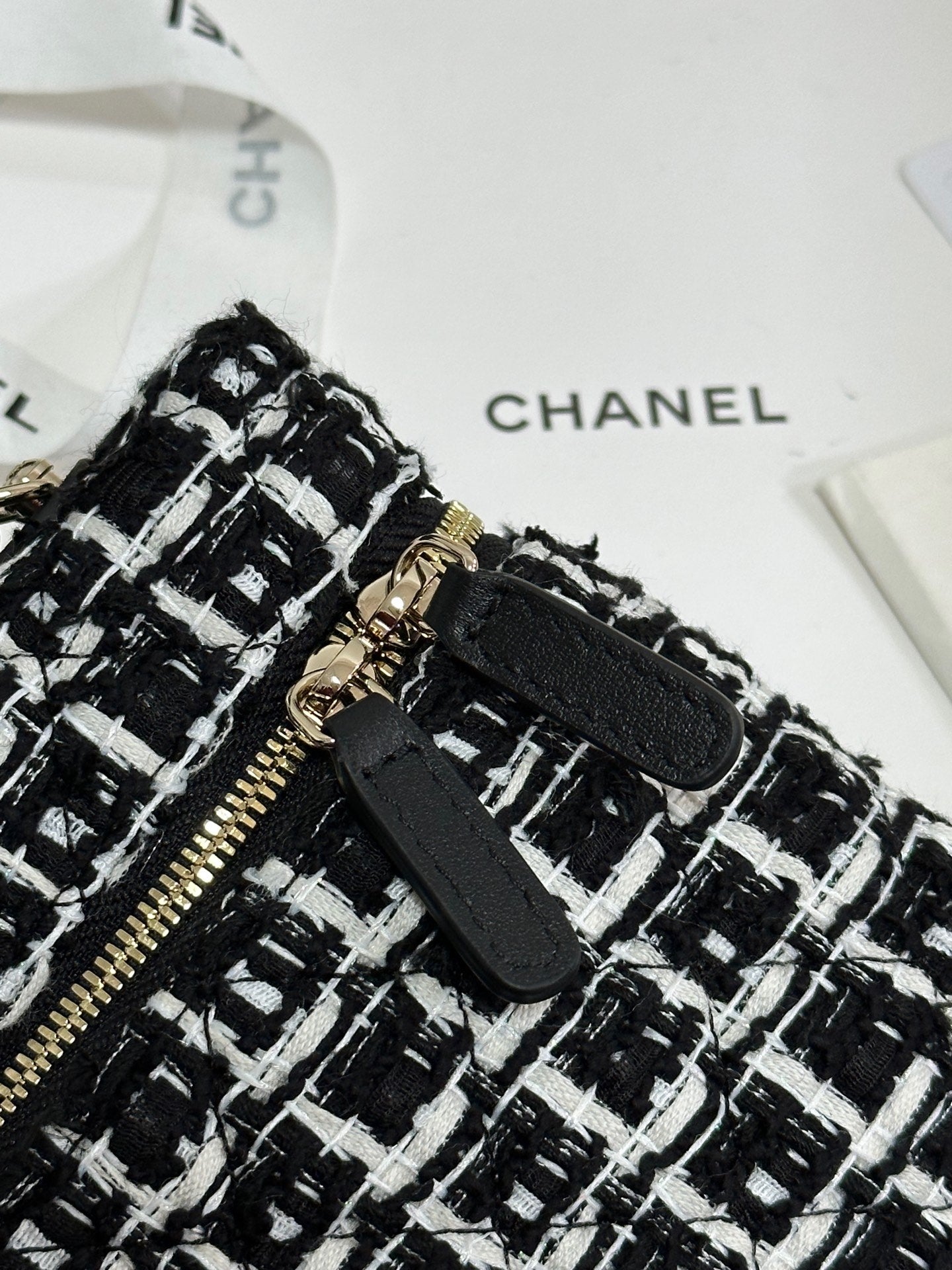 CHANEL 25C Vanity Case Black White Tweed Light Gold Hardware 243667