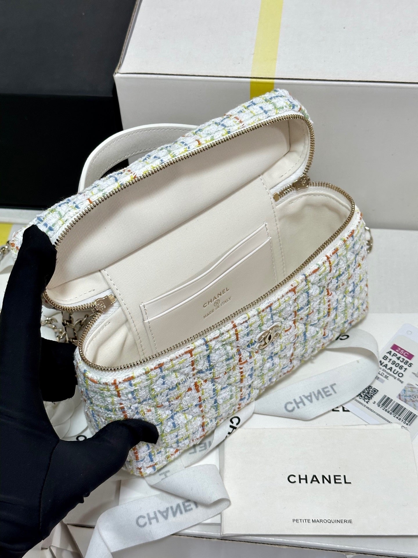 CHANEL 25C Vanity Case 19.5cm Multicolor Tweed Light Gold Hardware