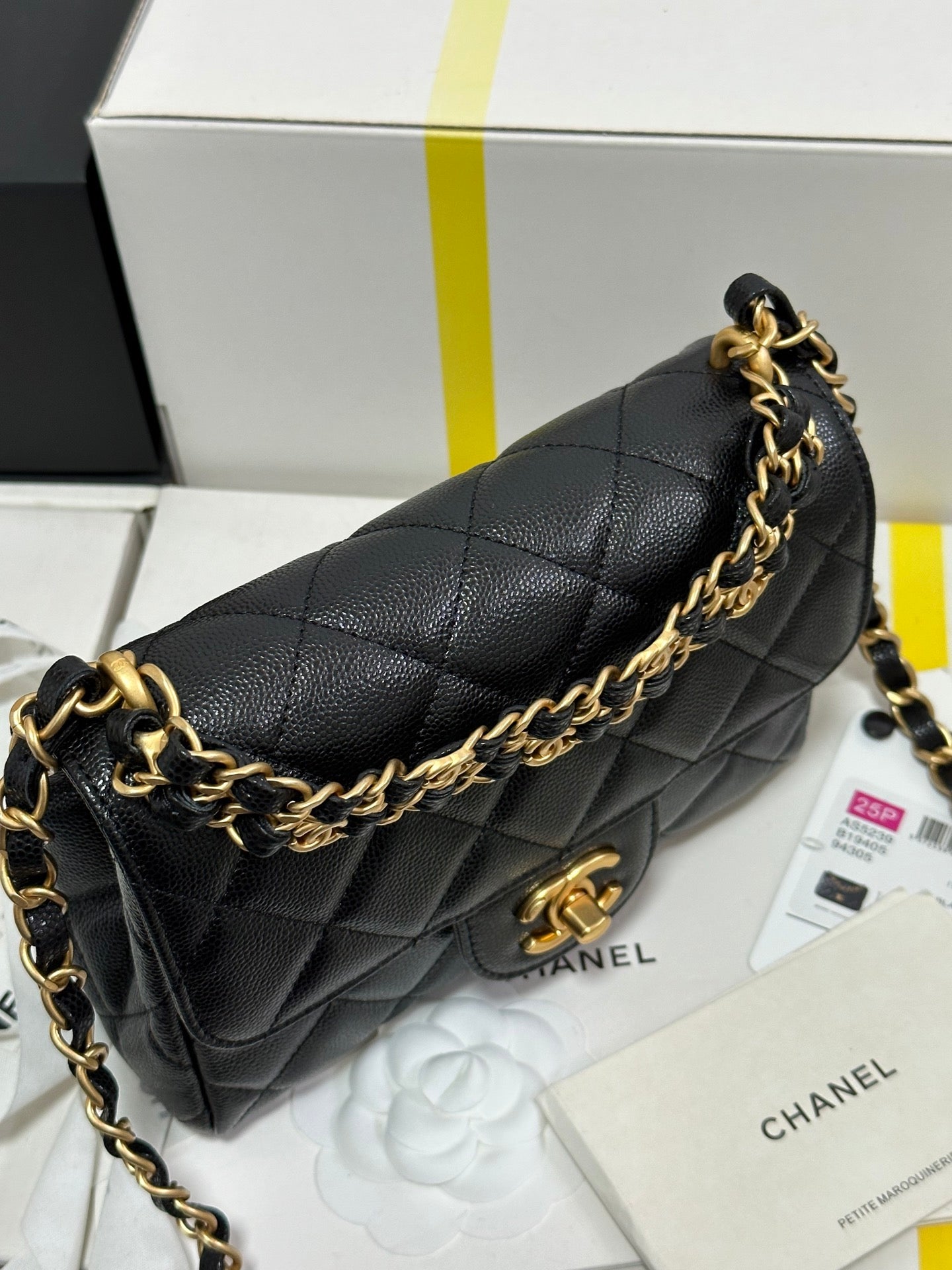 CHANEL 25P Flap 18 Bag Black Cowhide Gold Hardware 243560