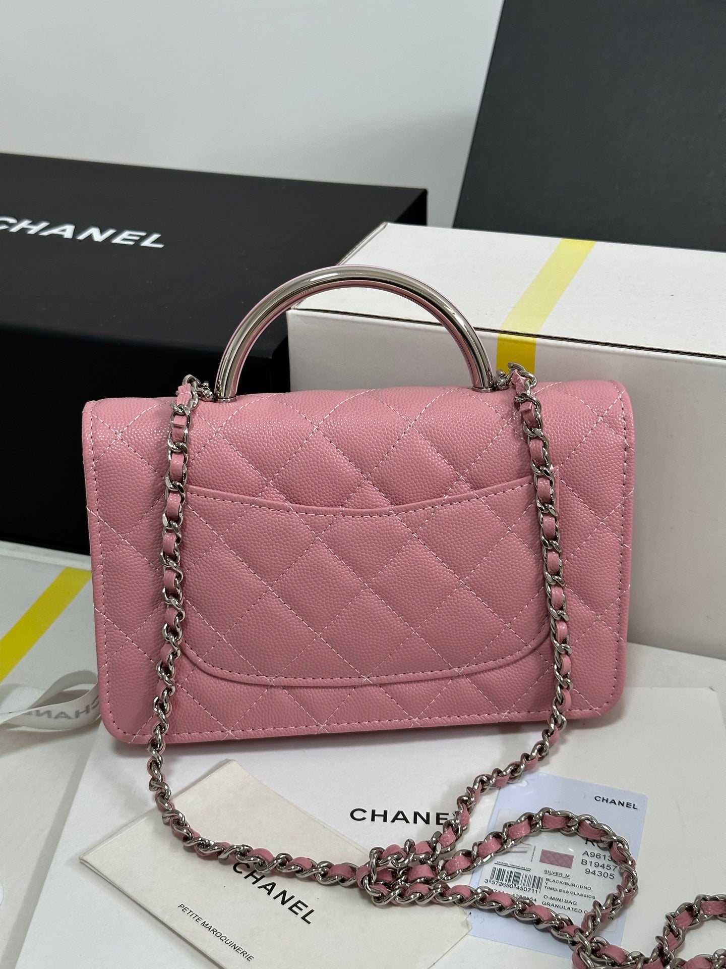 CHANEL 25P Wallet Woc Handle 19cm Pink Pastel Leather Silver Hardware 243448