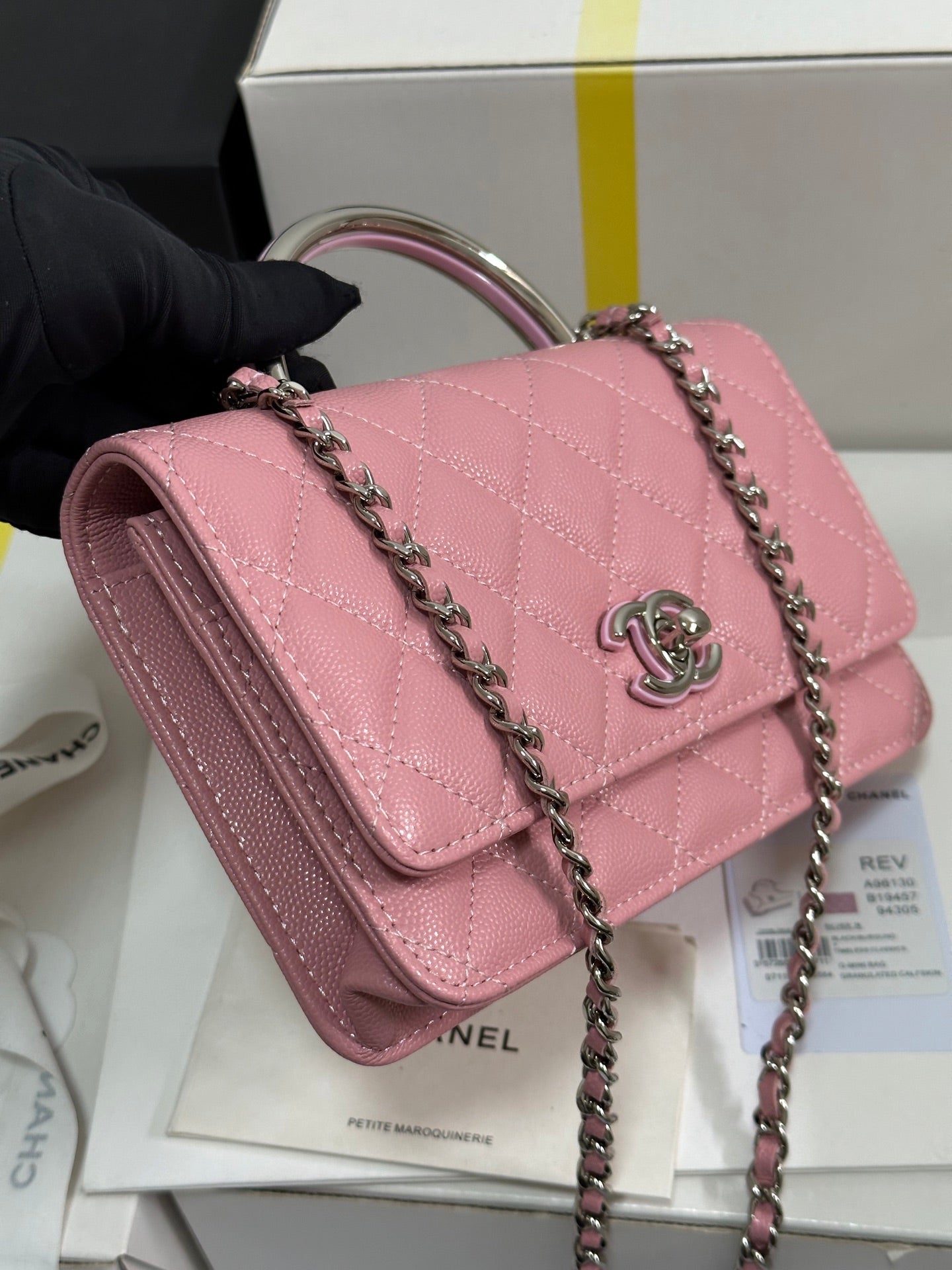 CHANEL 25P Wallet Woc Handle 19cm Pink Pastel Leather Silver Hardware 243448