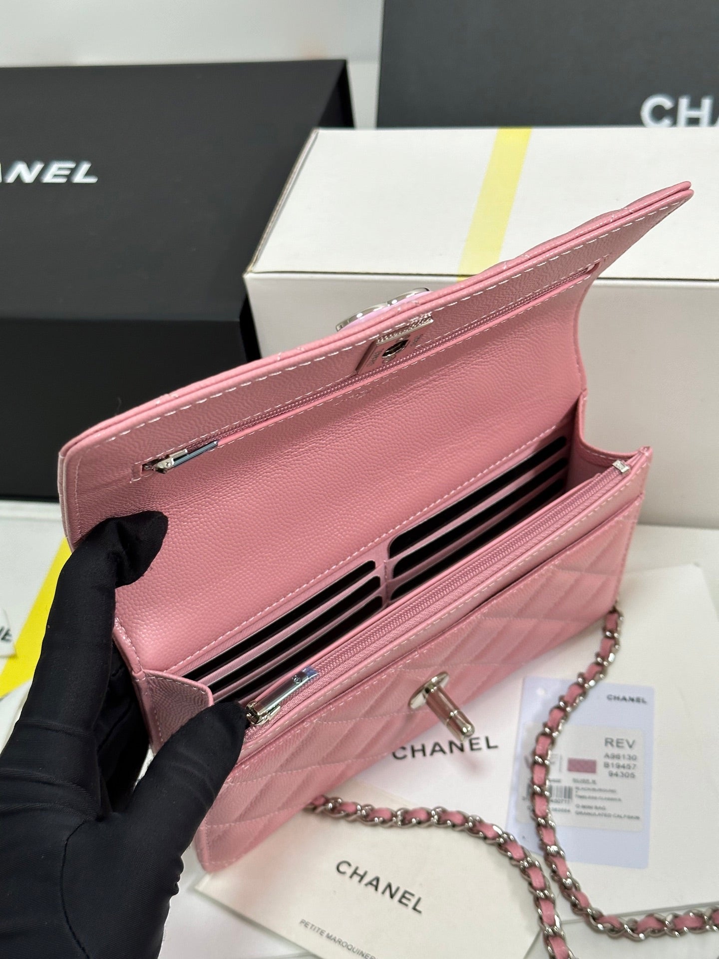 CHANEL 25P Wallet Woc Handle 19cm Pink Pastel Leather Silver Hardware 243448