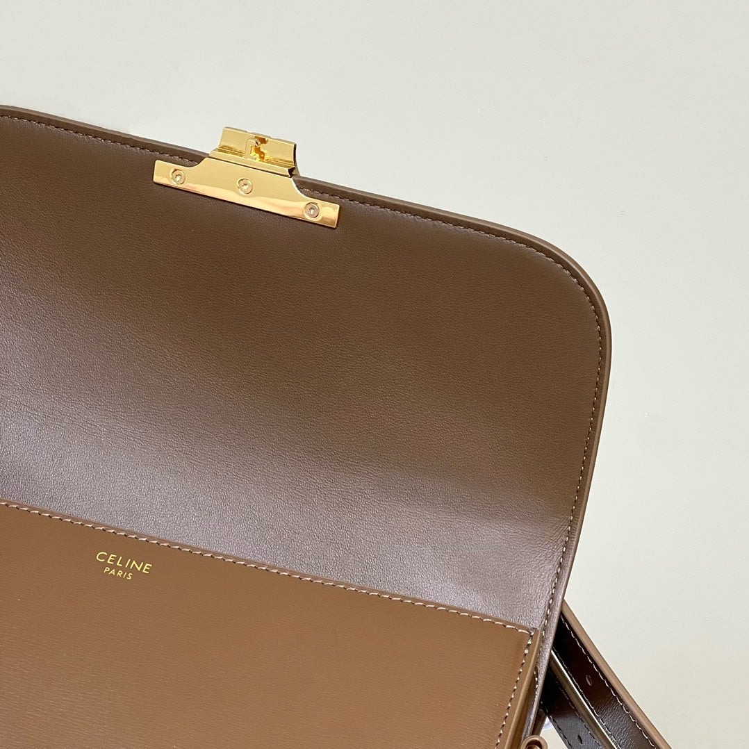 Celine MINI CLAUDE 22 SHINY CALFSKIN CHOCOLATE BROWN