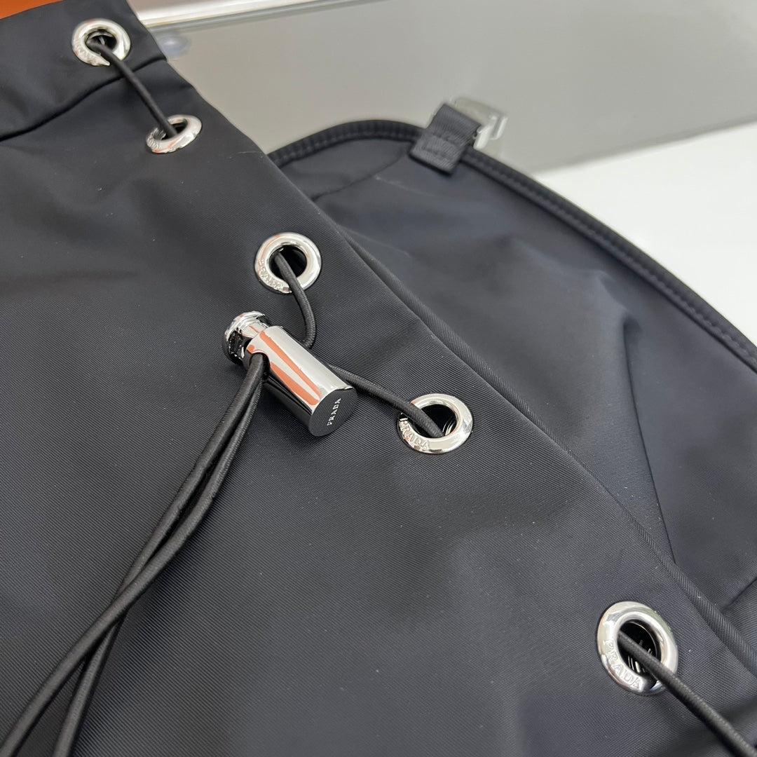 PRADA BACKPACK 45 IN BLACK RE-NYLON AND SAFFIANO LEATHER TRIM