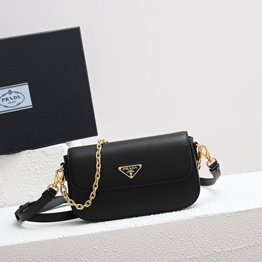 PRADA MINI FLAP BAG 20 IN BLACK SAFFIANO LEATHER GOLD HARDWARE