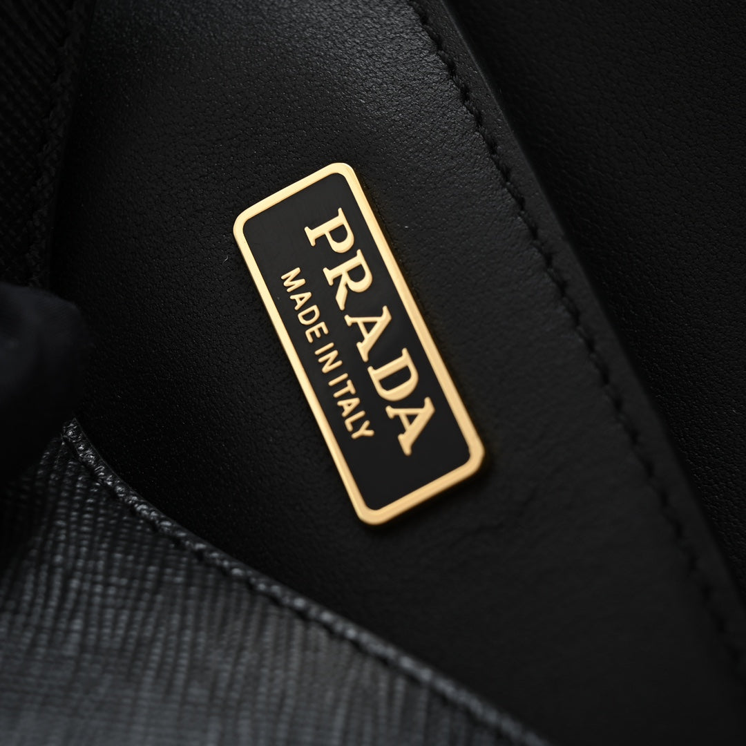 PRADA MINI FLAP BAG 20 IN BLACK SAFFIANO LEATHER GOLD HARDWARE