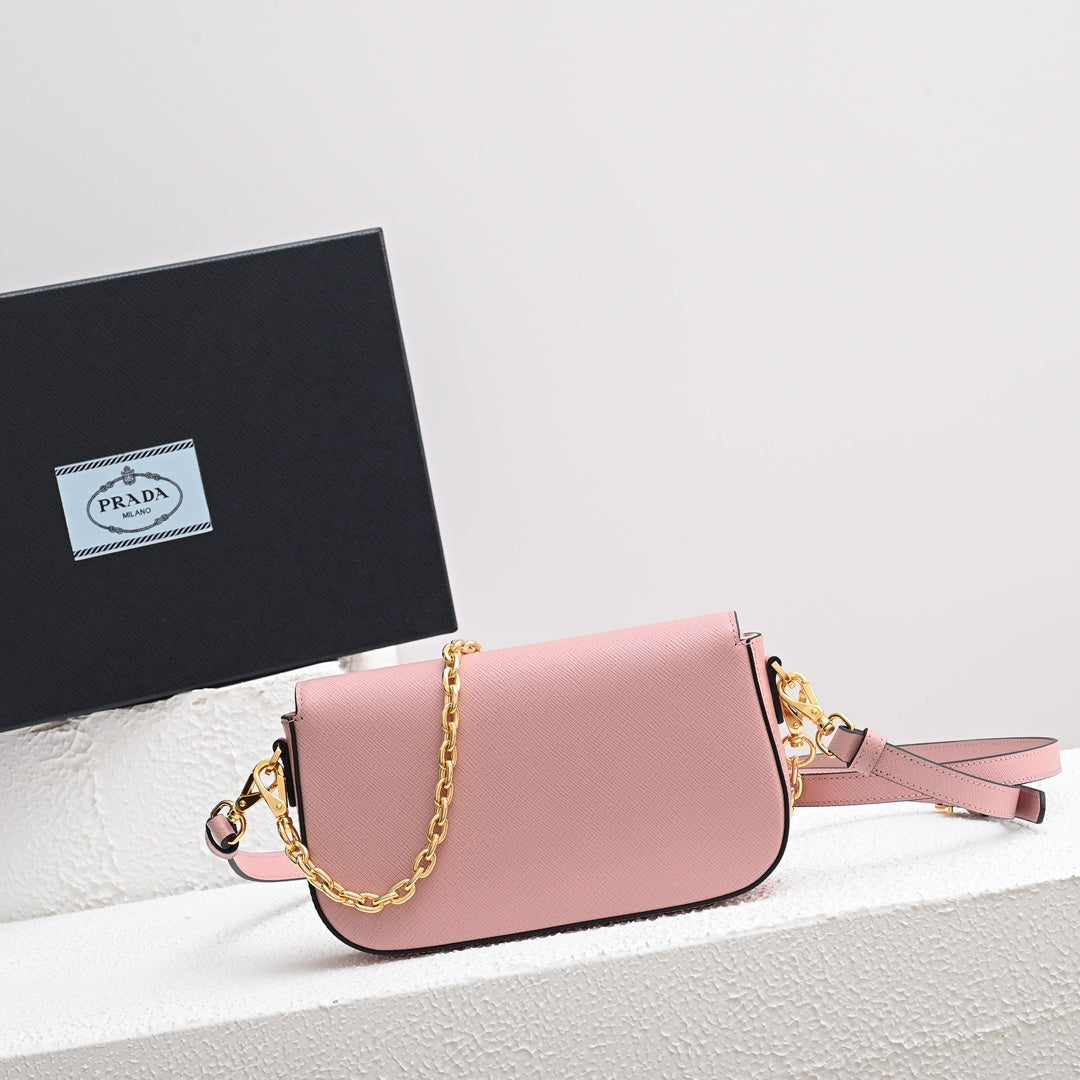 PRADA MINI FLAP BAG 20 IN BABY PINK SAFFIANO LEATHER GOLD HARDWARE