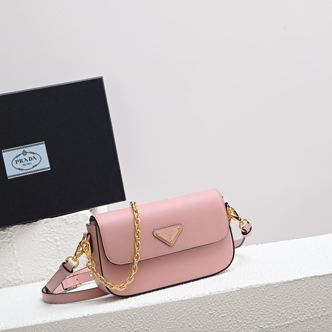 PRADA MINI FLAP BAG 20 IN BABY PINK SAFFIANO LEATHER GOLD HARDWARE