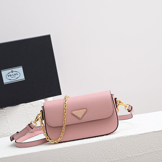PRADA MINI FLAP BAG 20 IN BABY PINK SAFFIANO LEATHER GOLD HARDWARE