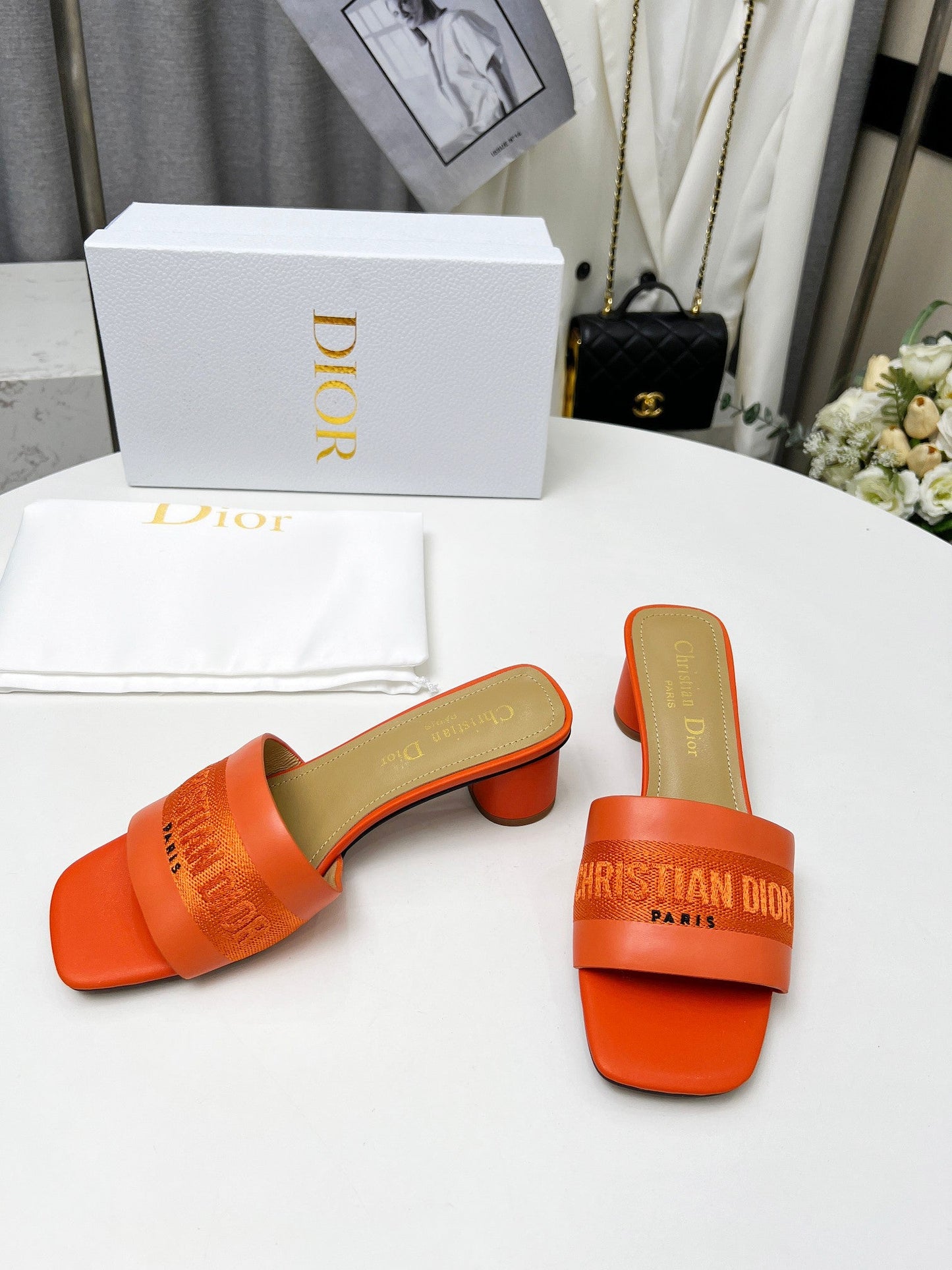 DIOR dway 45 orange canvas calfskin