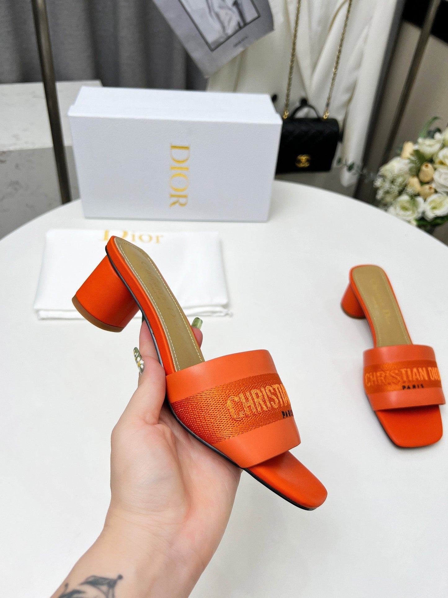 DIOR dway 45 orange canvas calfskin