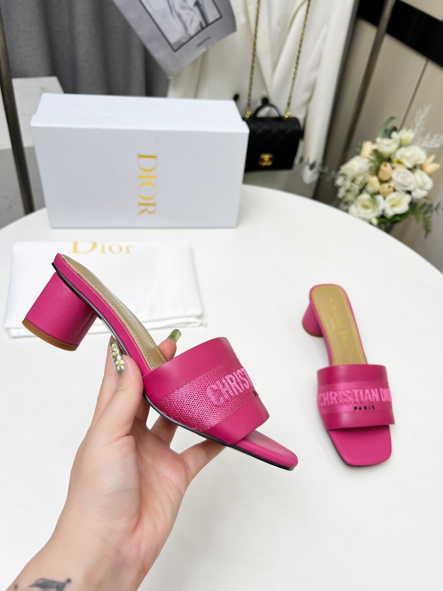 DIOR dway 45 dark pink canvas calfskin