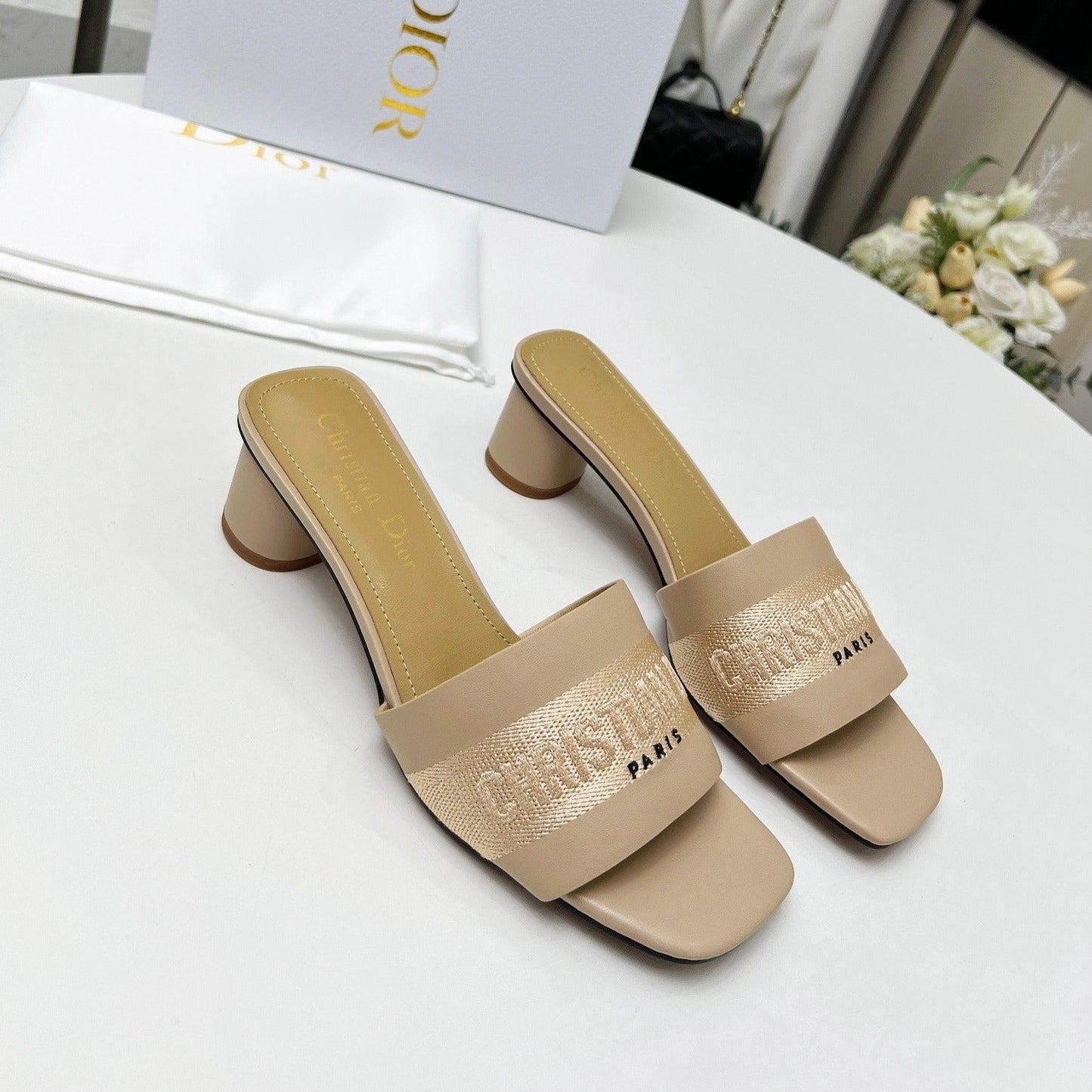 DIOR dway 45 beige canvas calfskin