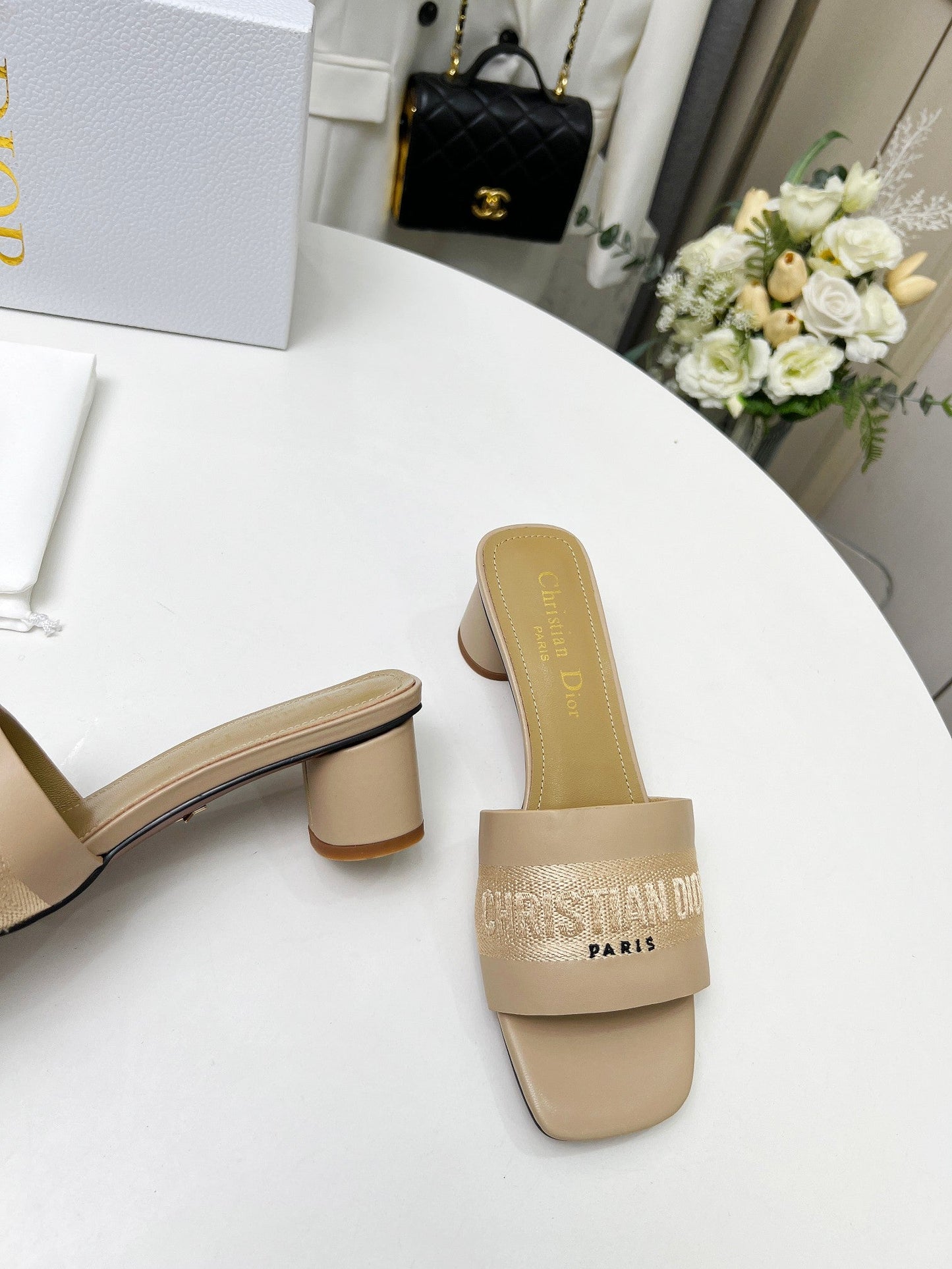 DIOR dway 45 beige canvas calfskin