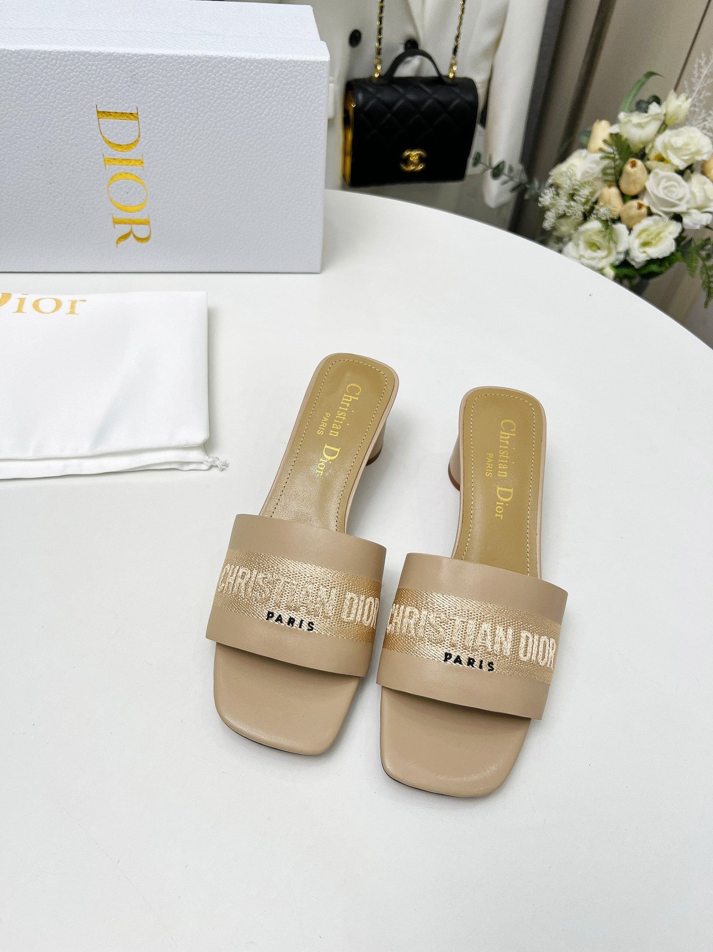 DIOR dway 45 beige canvas calfskin