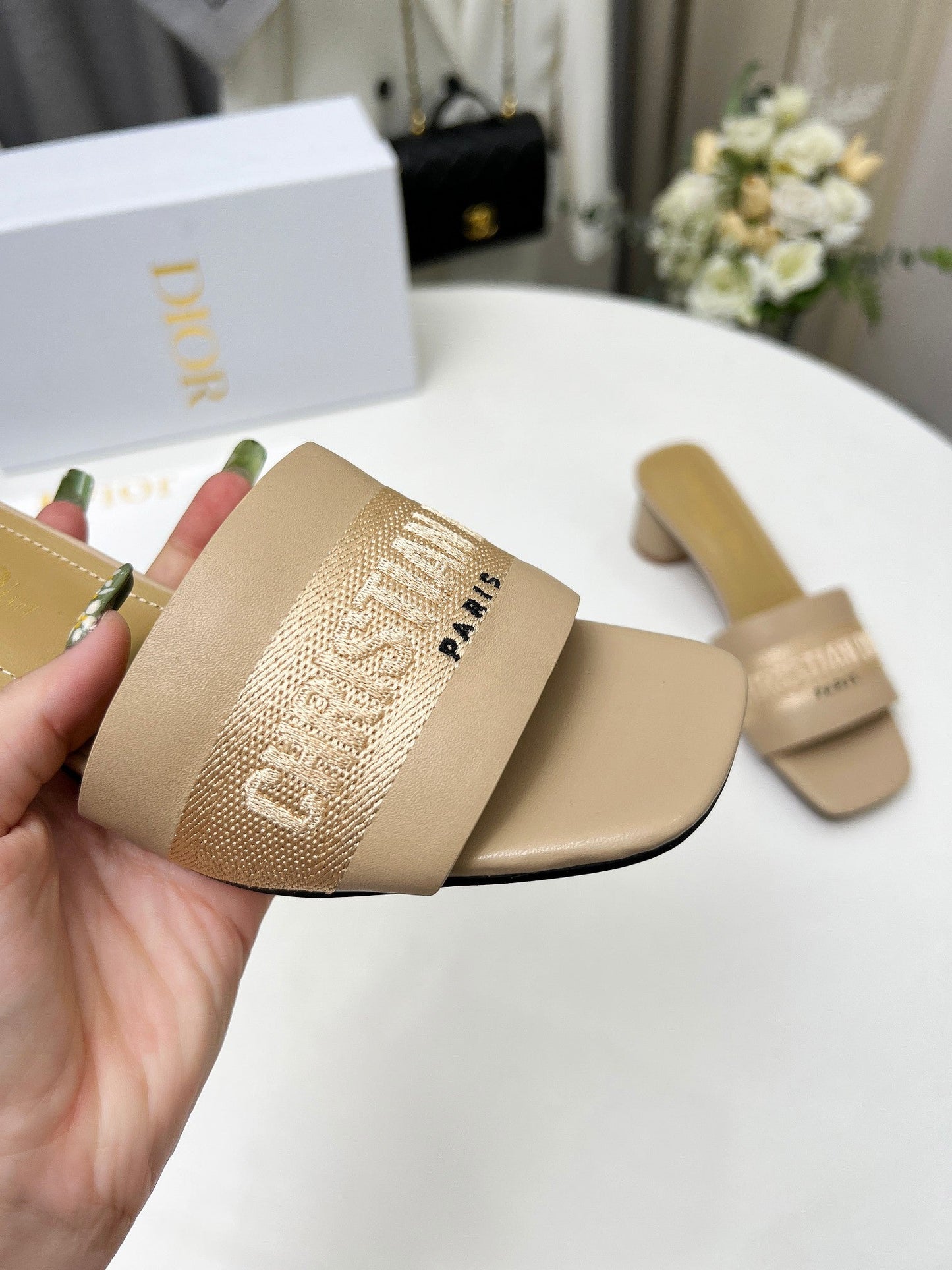 DIOR dway 45 beige canvas calfskin