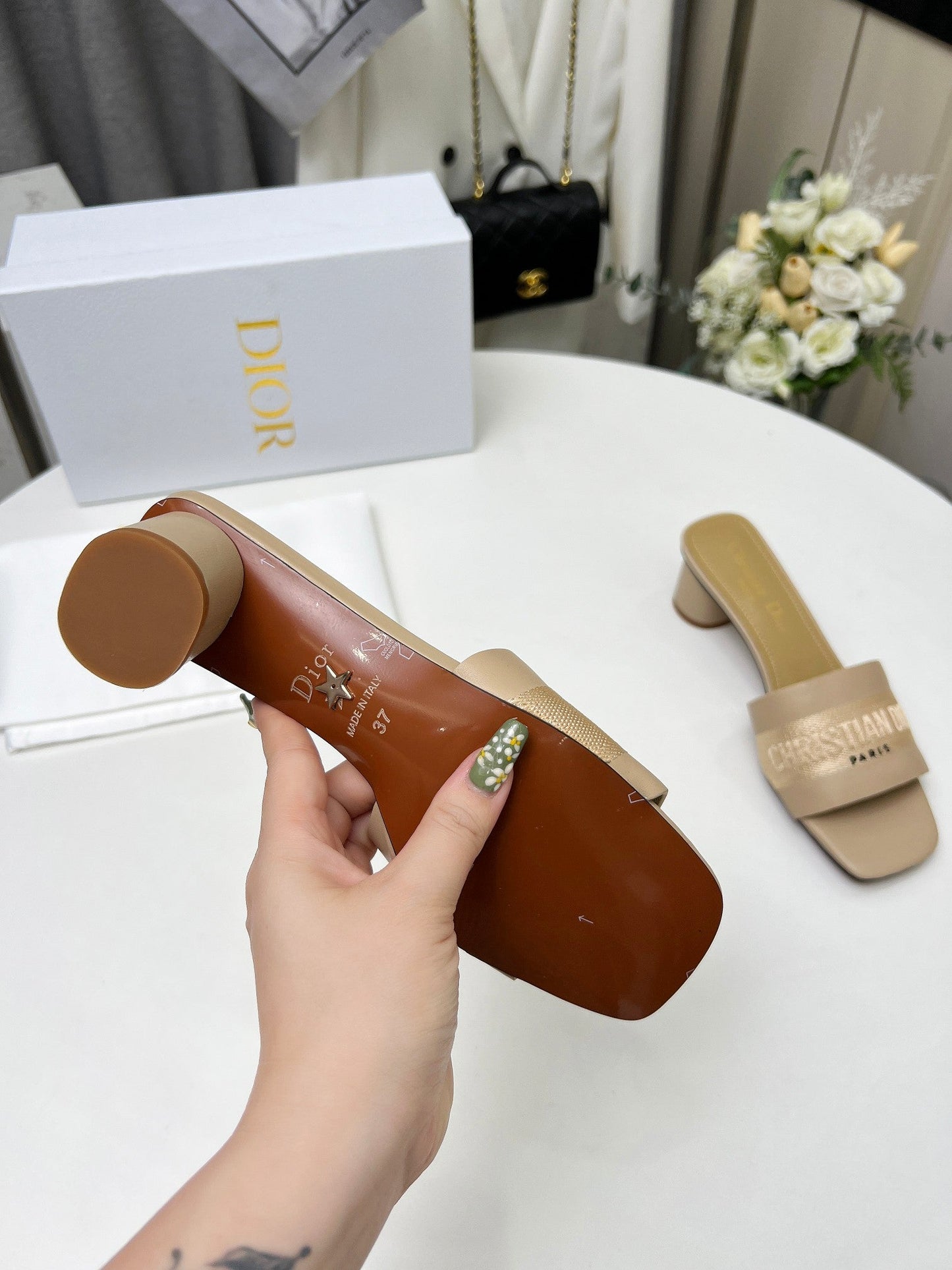 DIOR dway 45 beige canvas calfskin