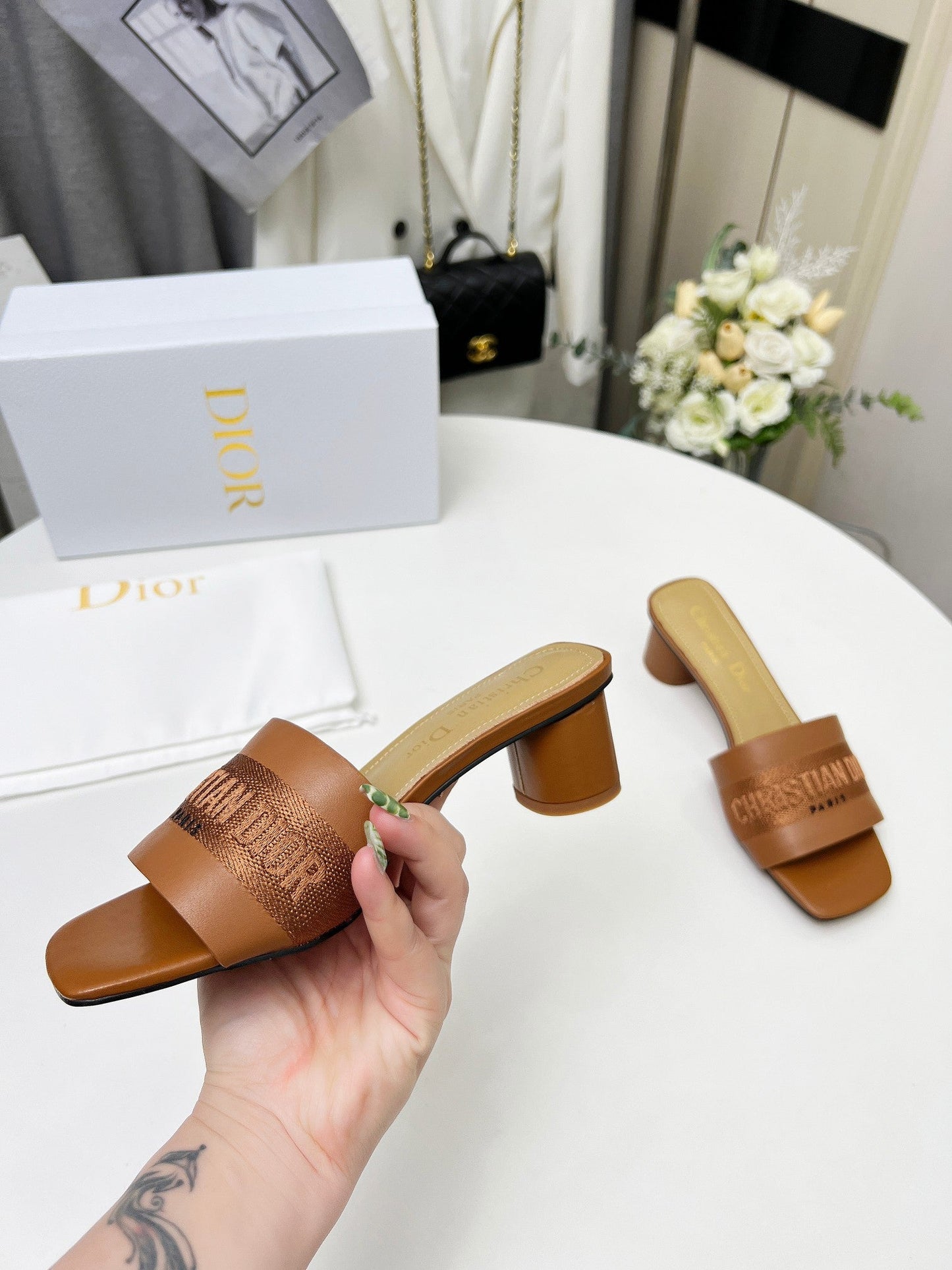 DIOR dway 45 brown canvas calfskin