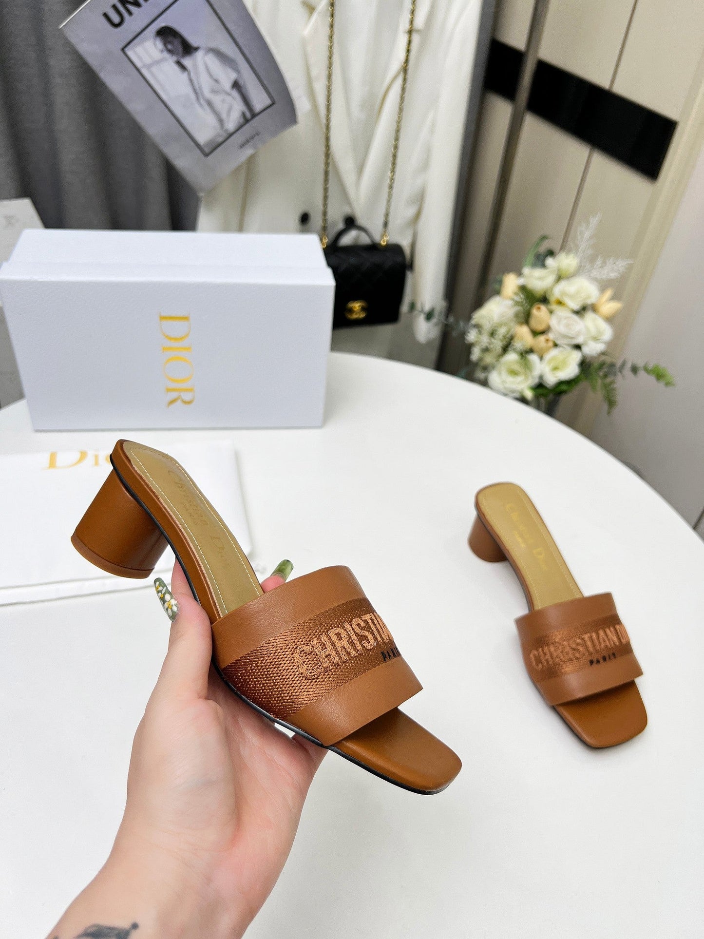 DIOR dway 45 brown canvas calfskin