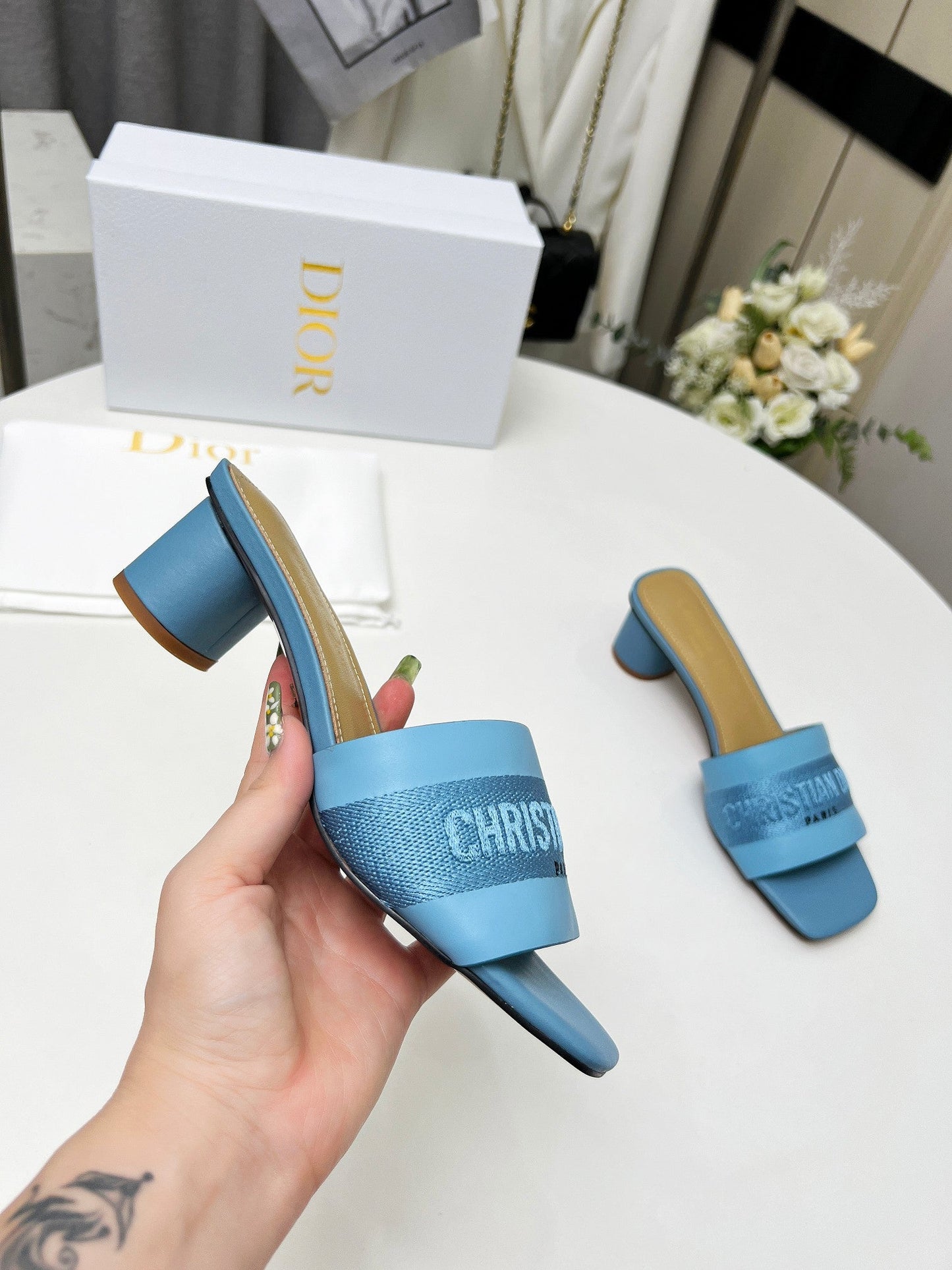 DIOR dway 45 ocean blue canvas calfskin