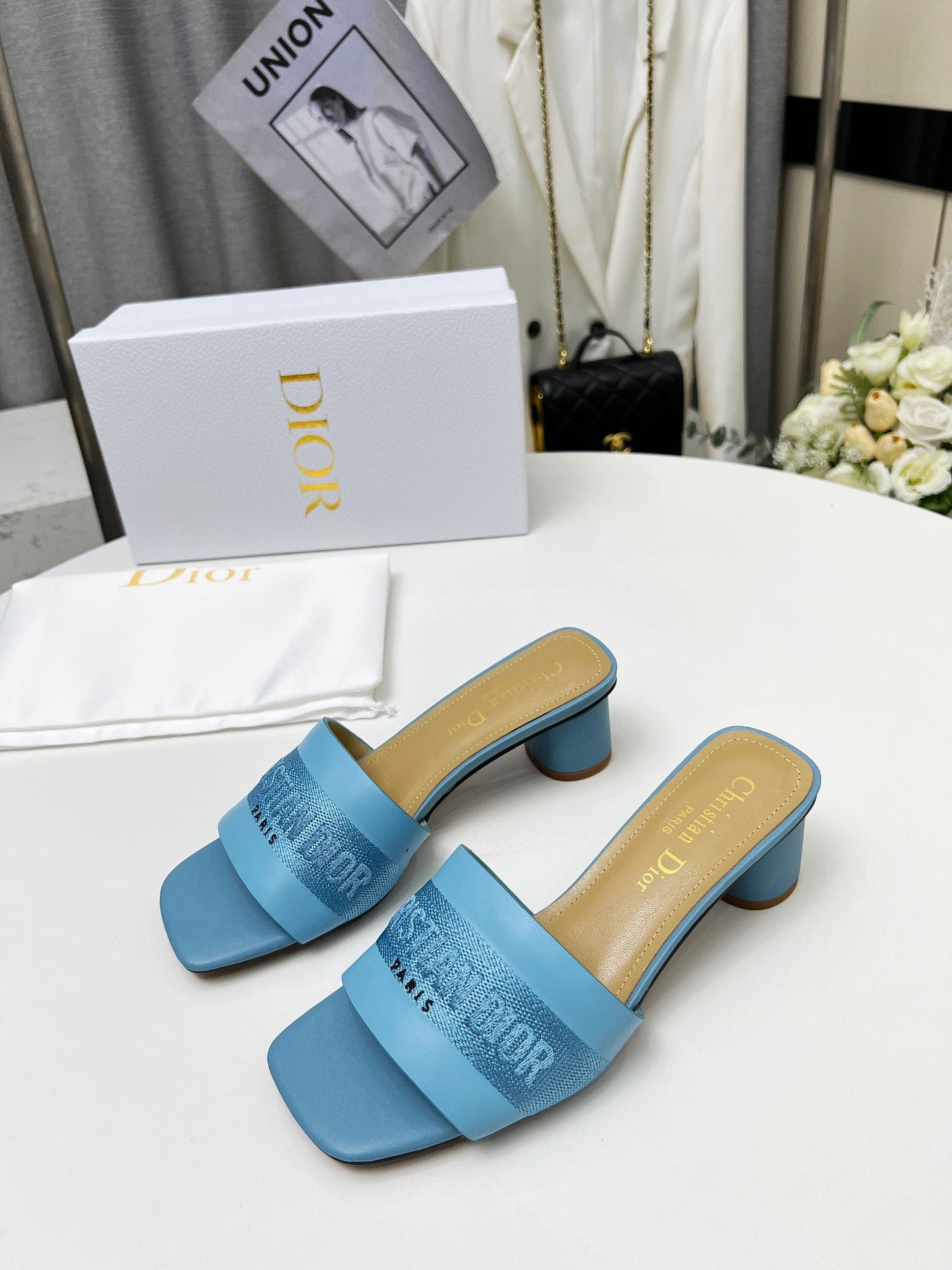 DIOR dway 45 ocean blue canvas calfskin