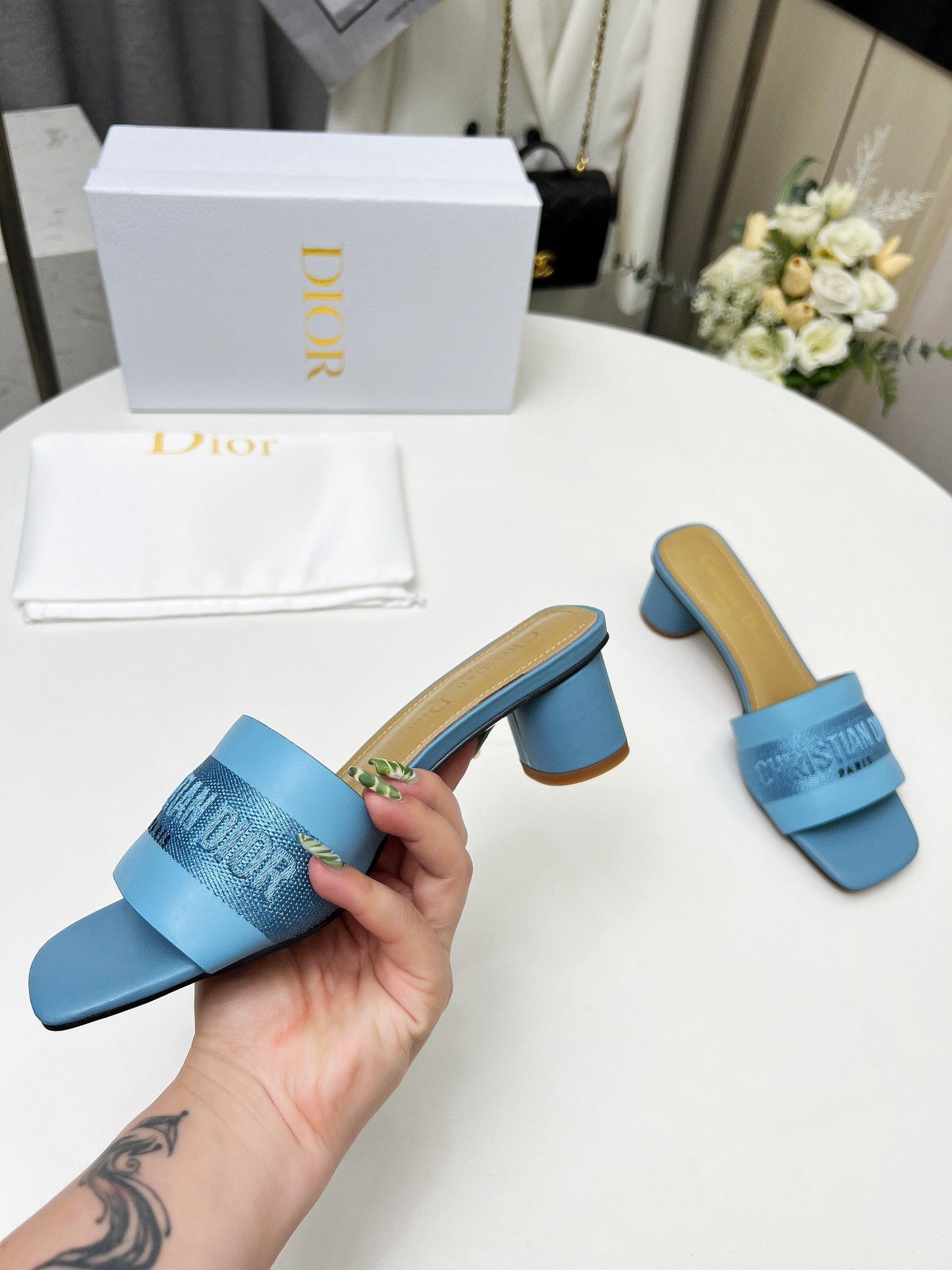 DIOR dway 45 ocean blue canvas calfskin