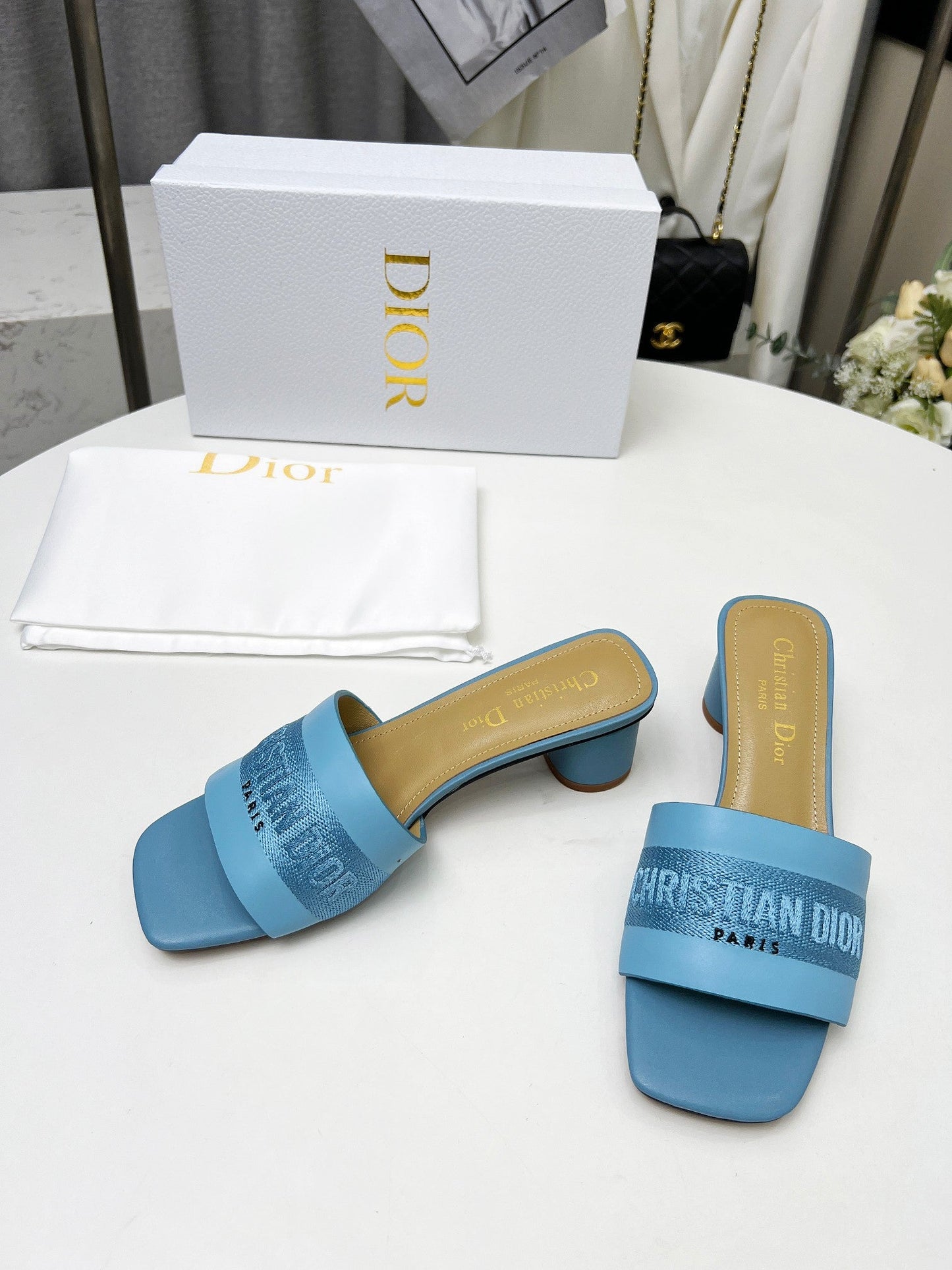DIOR dway 45 ocean blue canvas calfskin