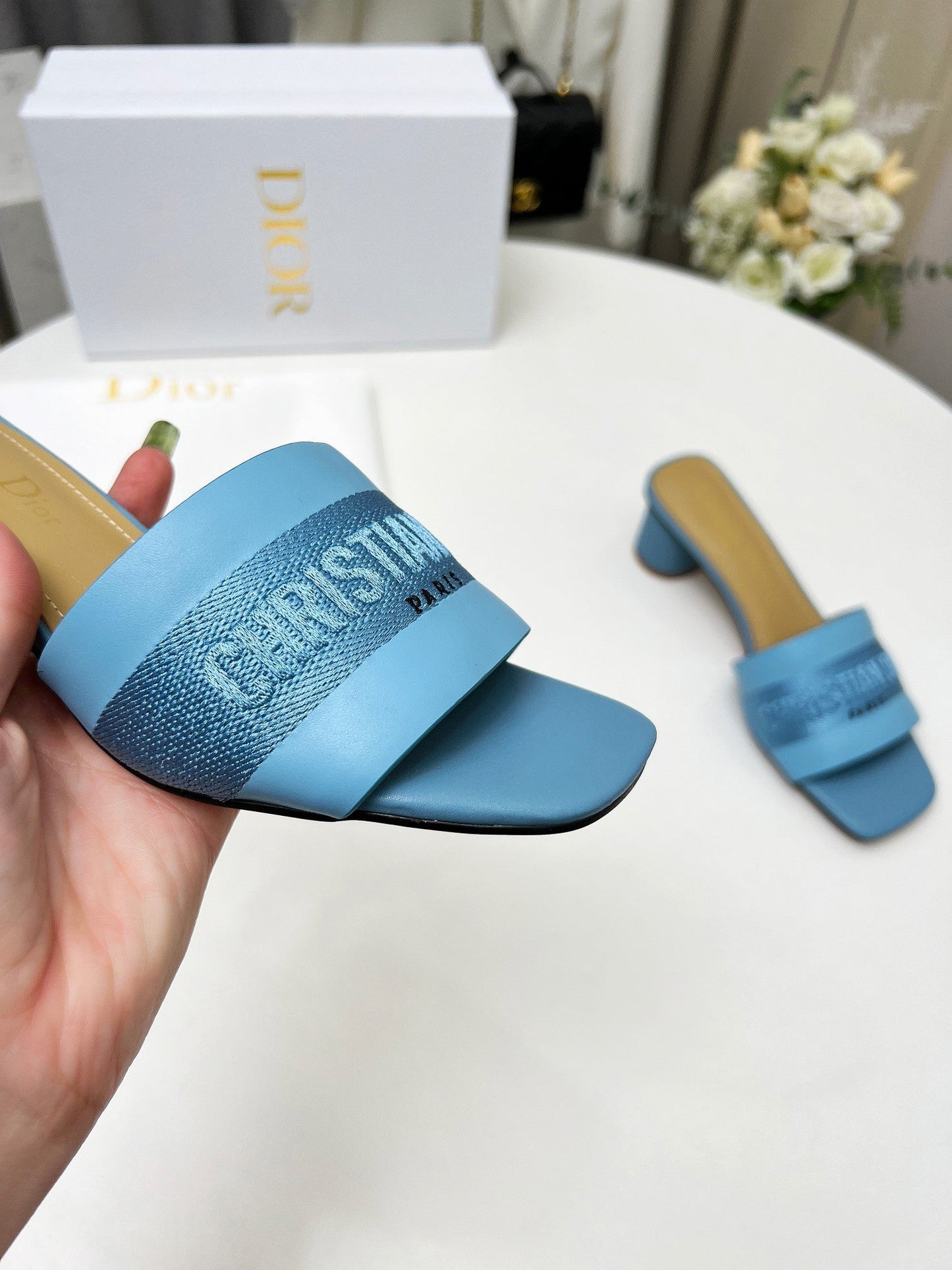 DIOR dway 45 ocean blue canvas calfskin