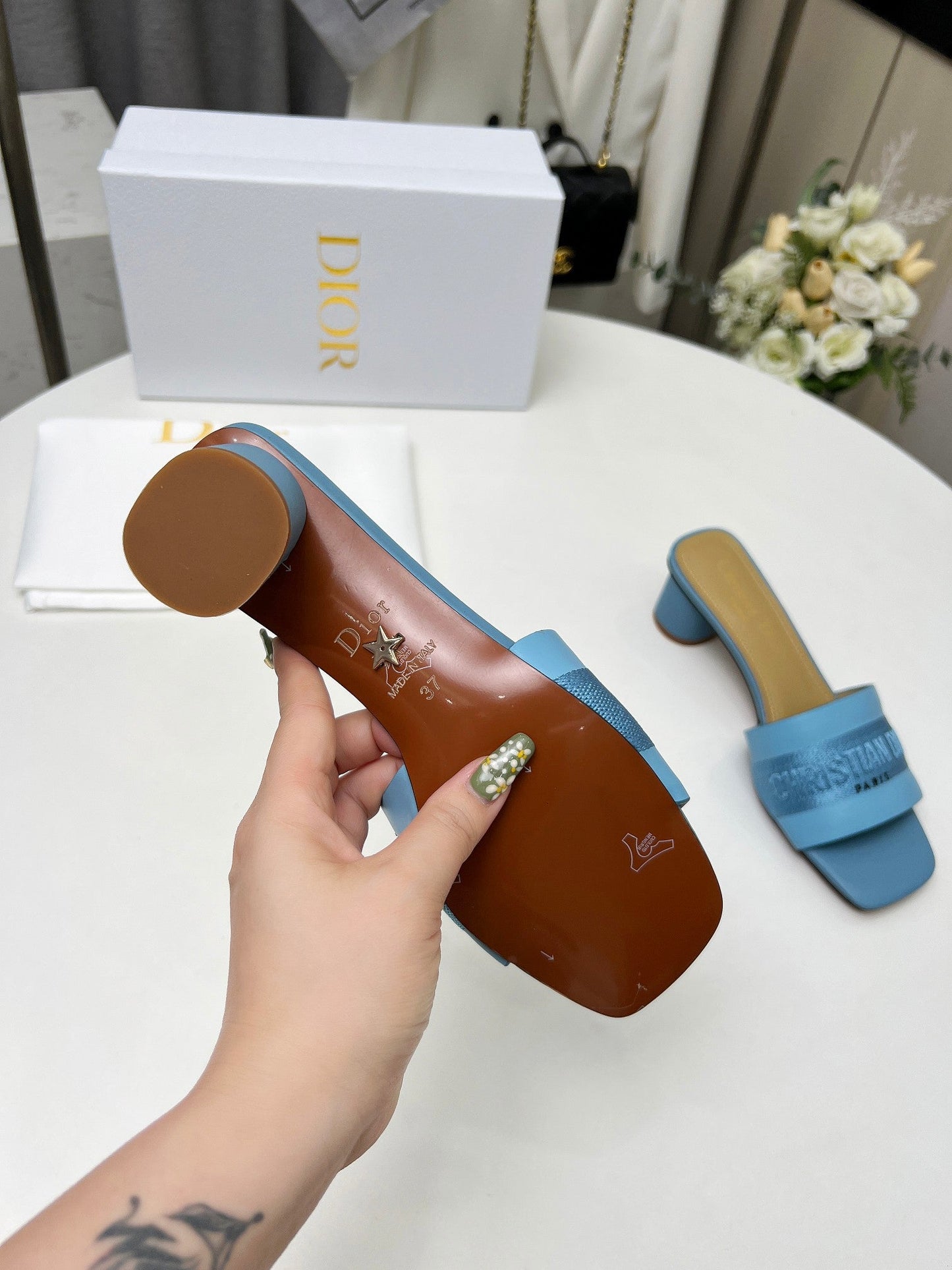 DIOR dway 45 ocean blue canvas calfskin