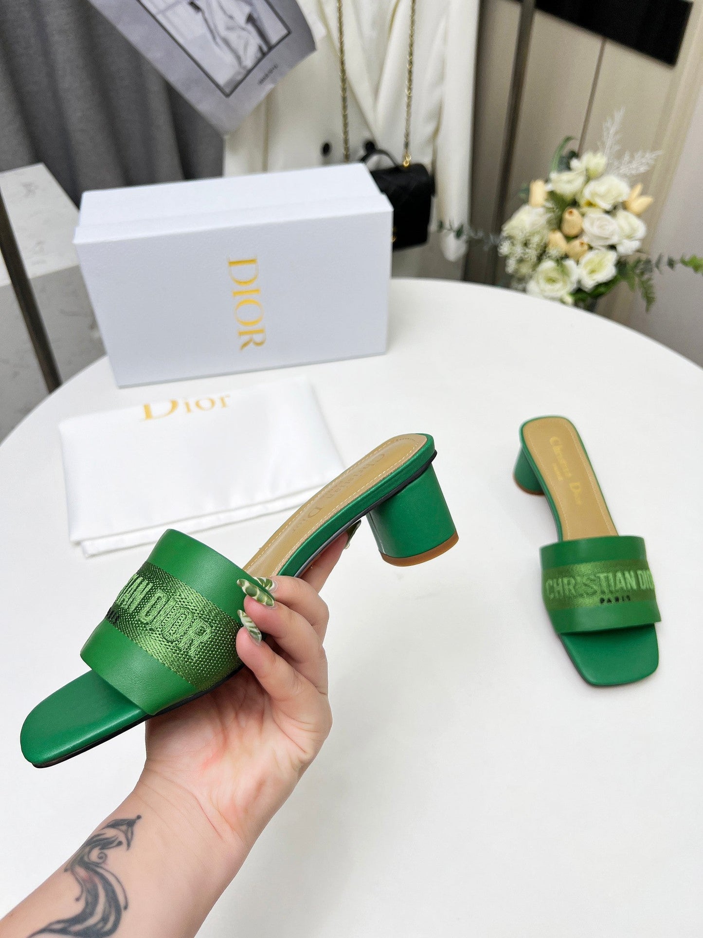 DIOR dway 45 green canvas calfskin
