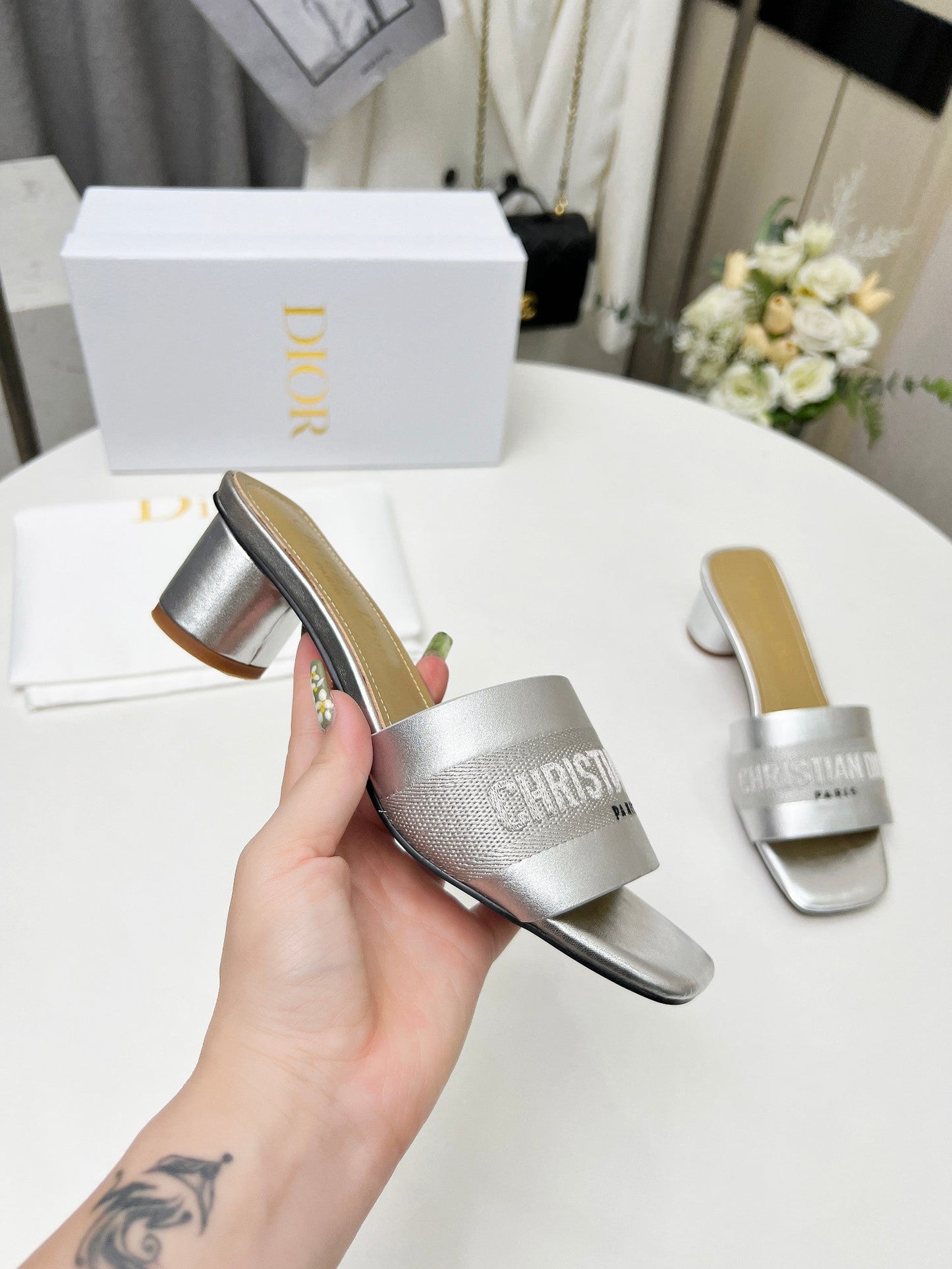 DIOR dway 45 silver-tone canvas calfskin
