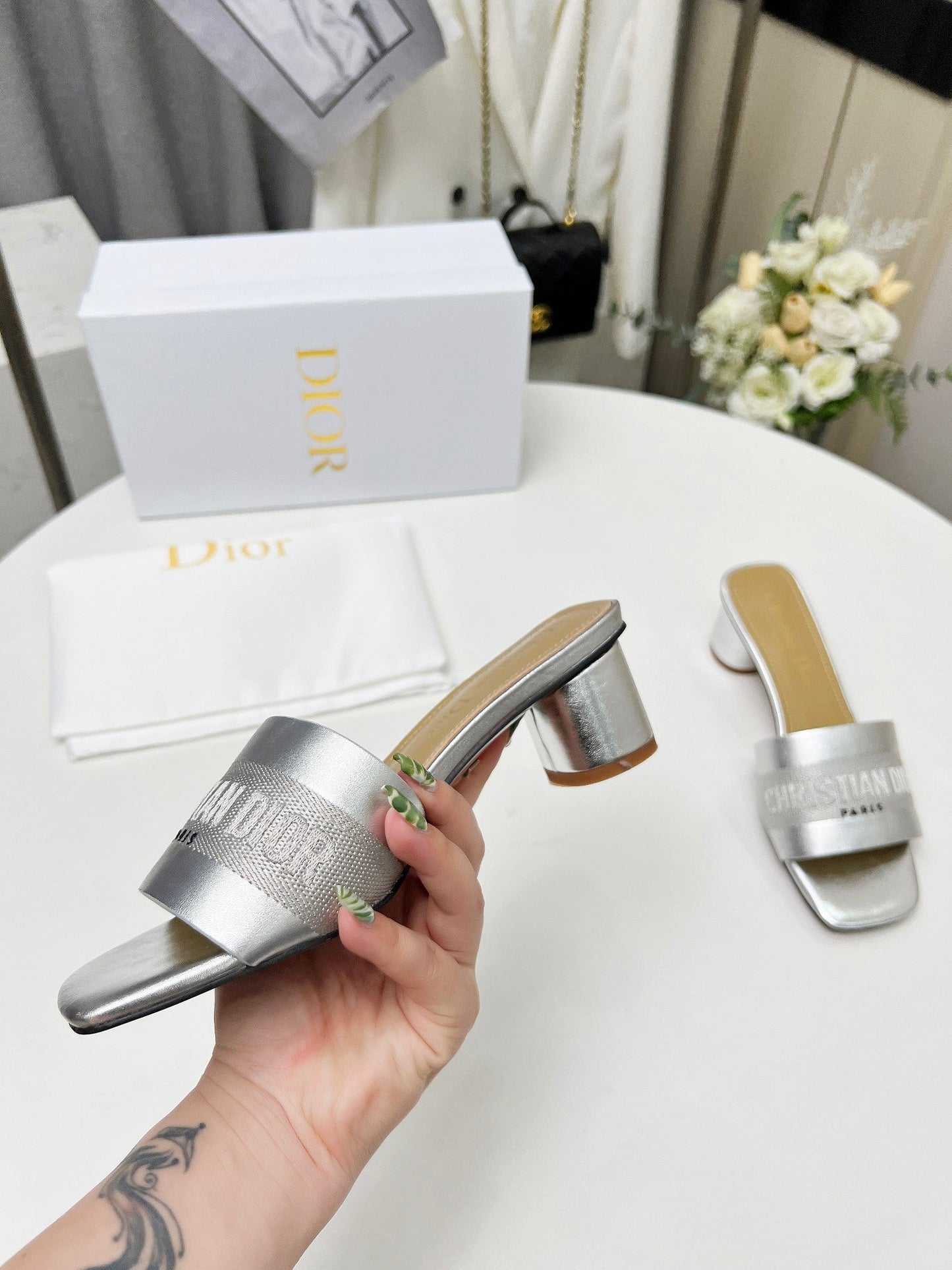 DIOR dway 45 silver-tone canvas calfskin