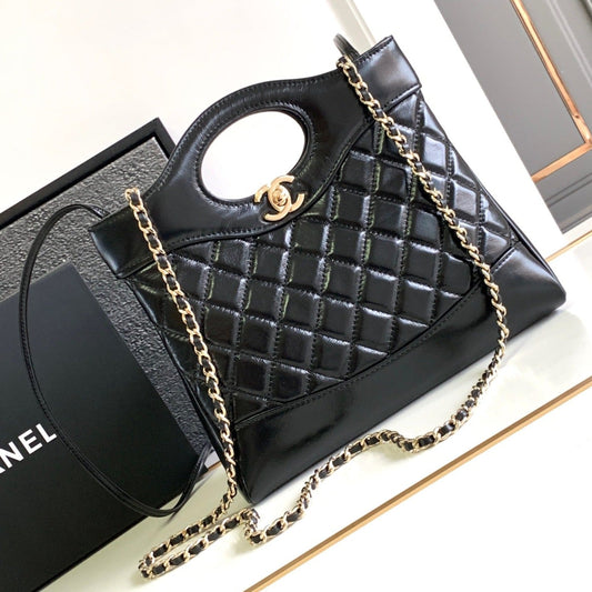 CHANEL 24s31 mini shopping bag 22cm black lambskin gold hardware