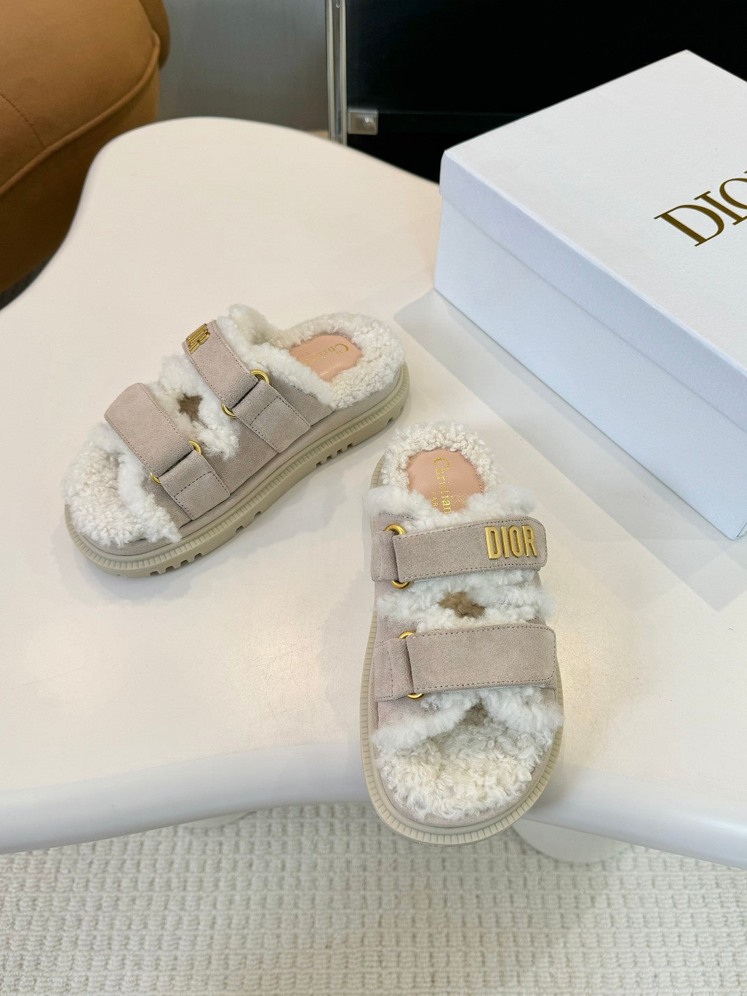 DIOR DIORact Slide Grey Suede And Fleece Lining