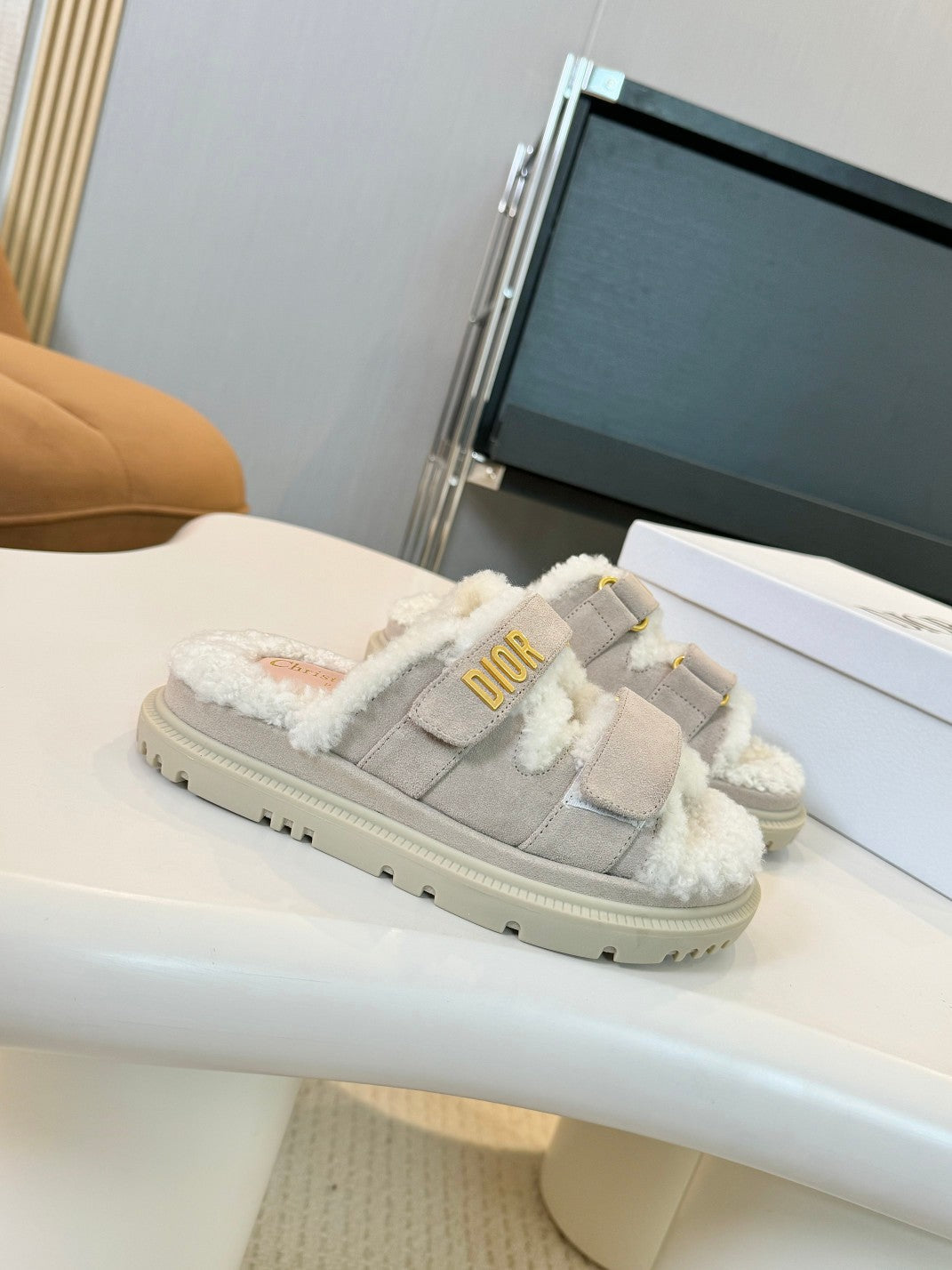 DIOR DIORact Slide Grey Suede And Fleece Lining