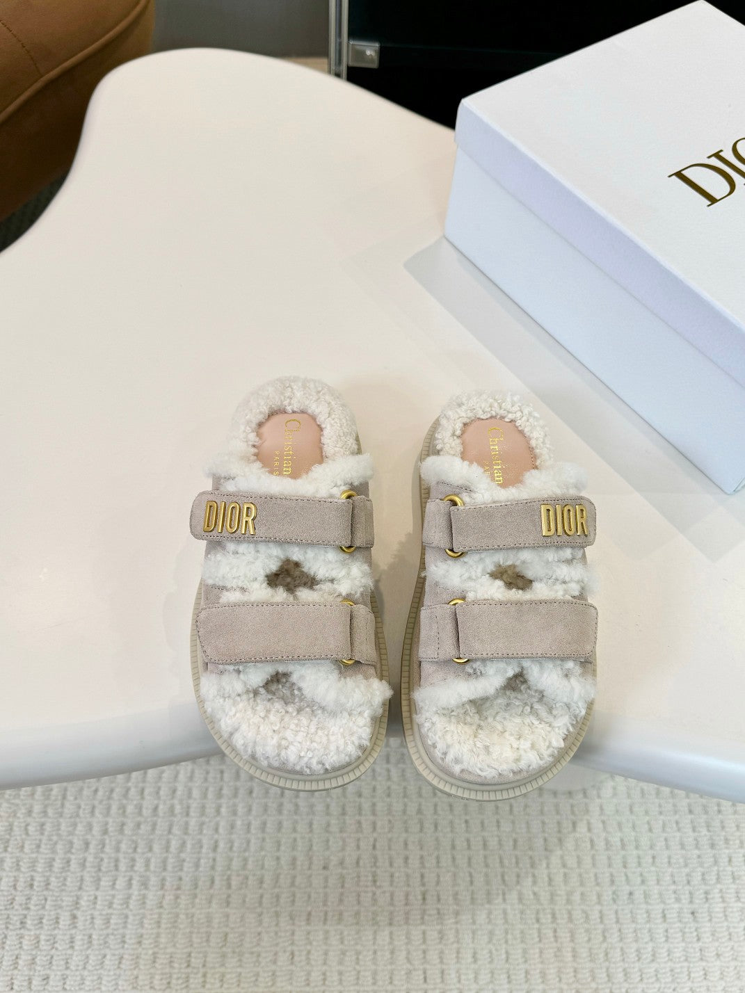 DIOR DIORact Slide Grey Suede And Fleece Lining
