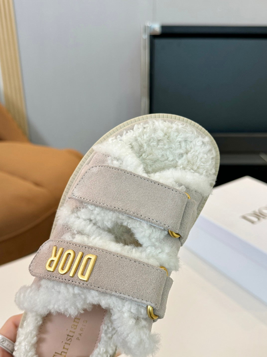 DIOR DIORact Slide Grey Suede And Fleece Lining