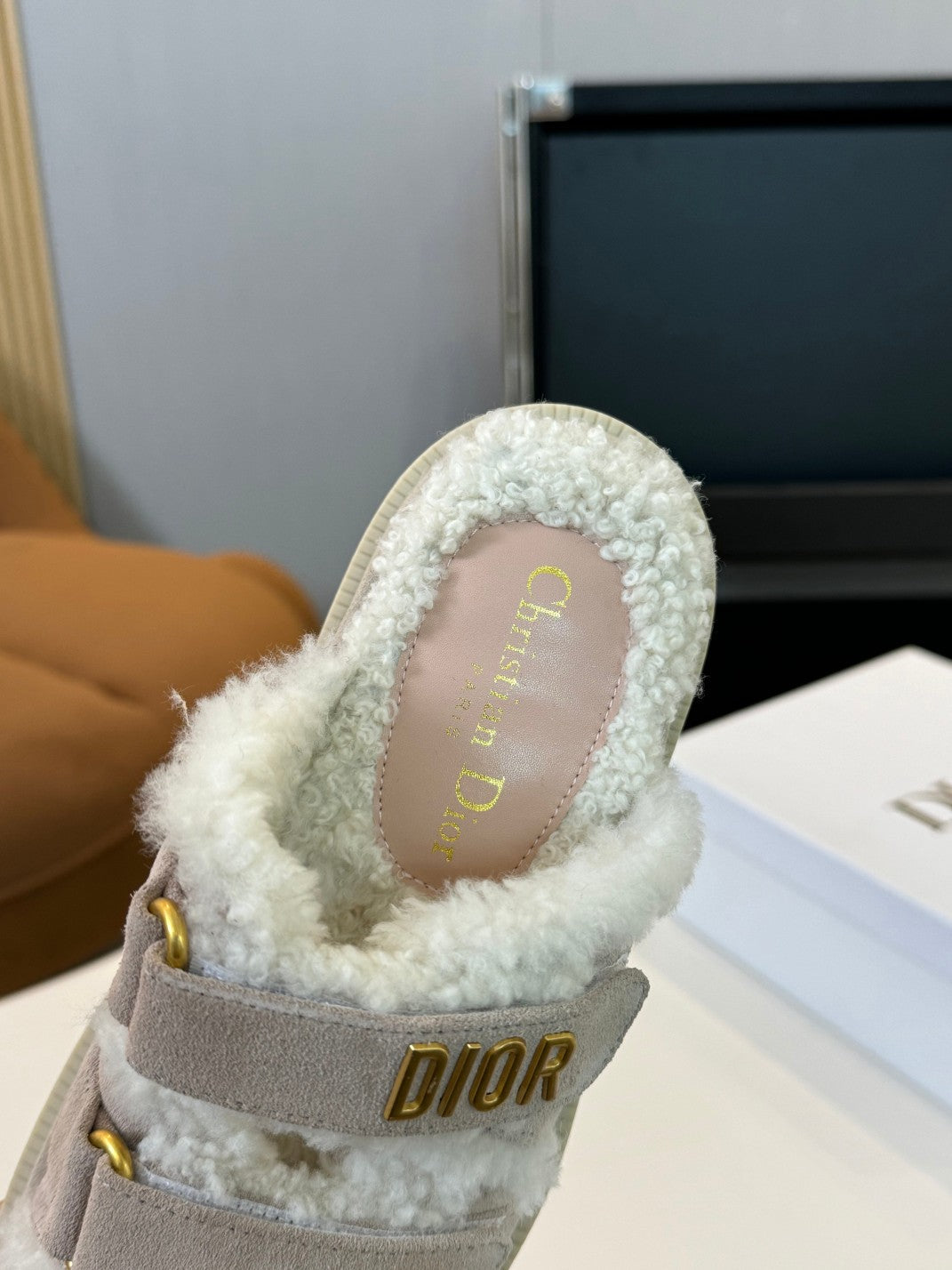 DIOR DIORact Slide Grey Suede And Fleece Lining