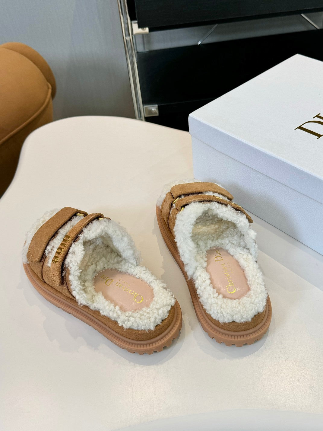 DIOR DIORact Slide Brown Suede And Fleece Lining