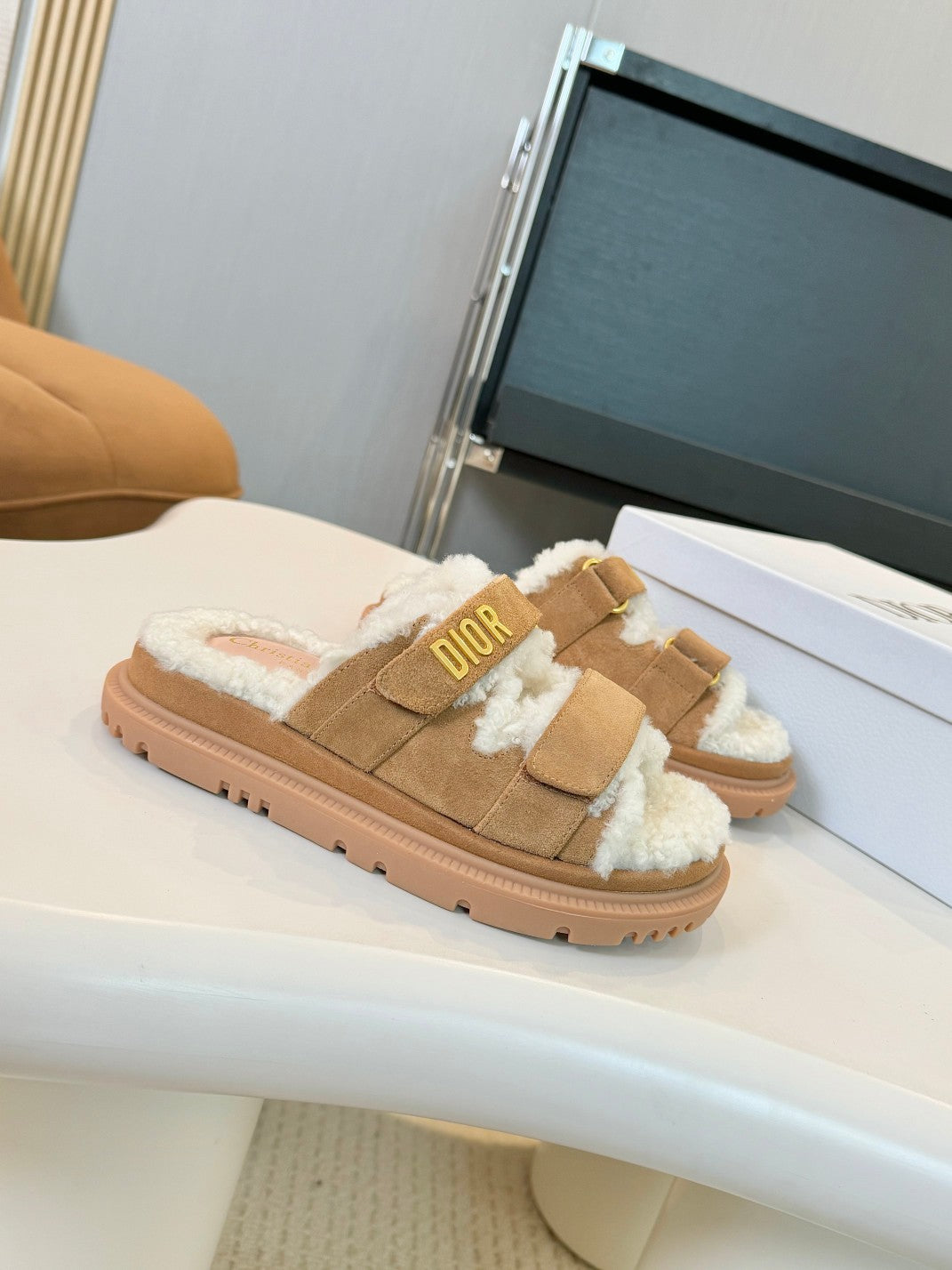 DIOR DIORact Slide Brown Suede And Fleece Lining