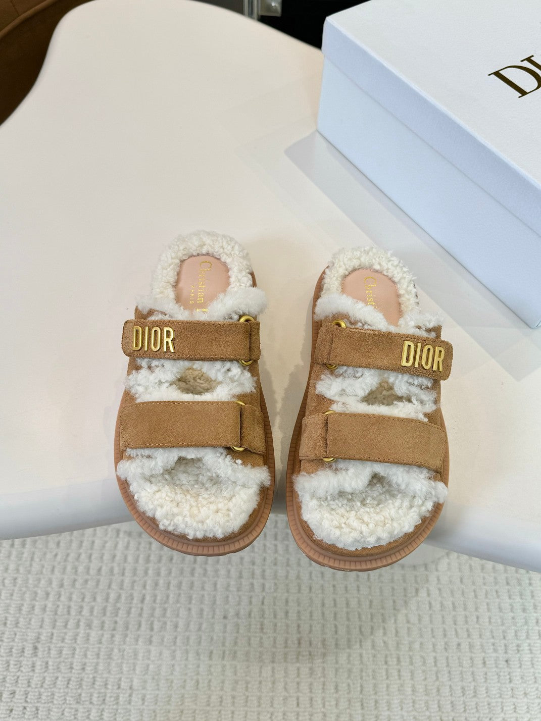 DIOR DIORact Slide Brown Suede And Fleece Lining