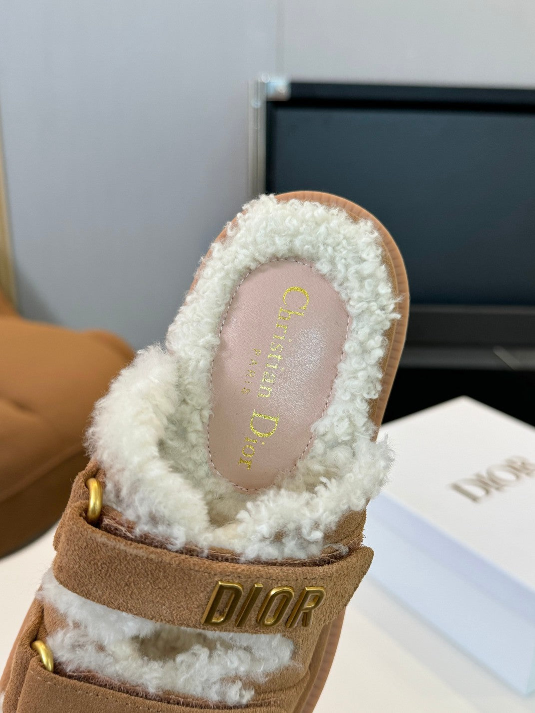 DIOR DIORact Slide Brown Suede And Fleece Lining