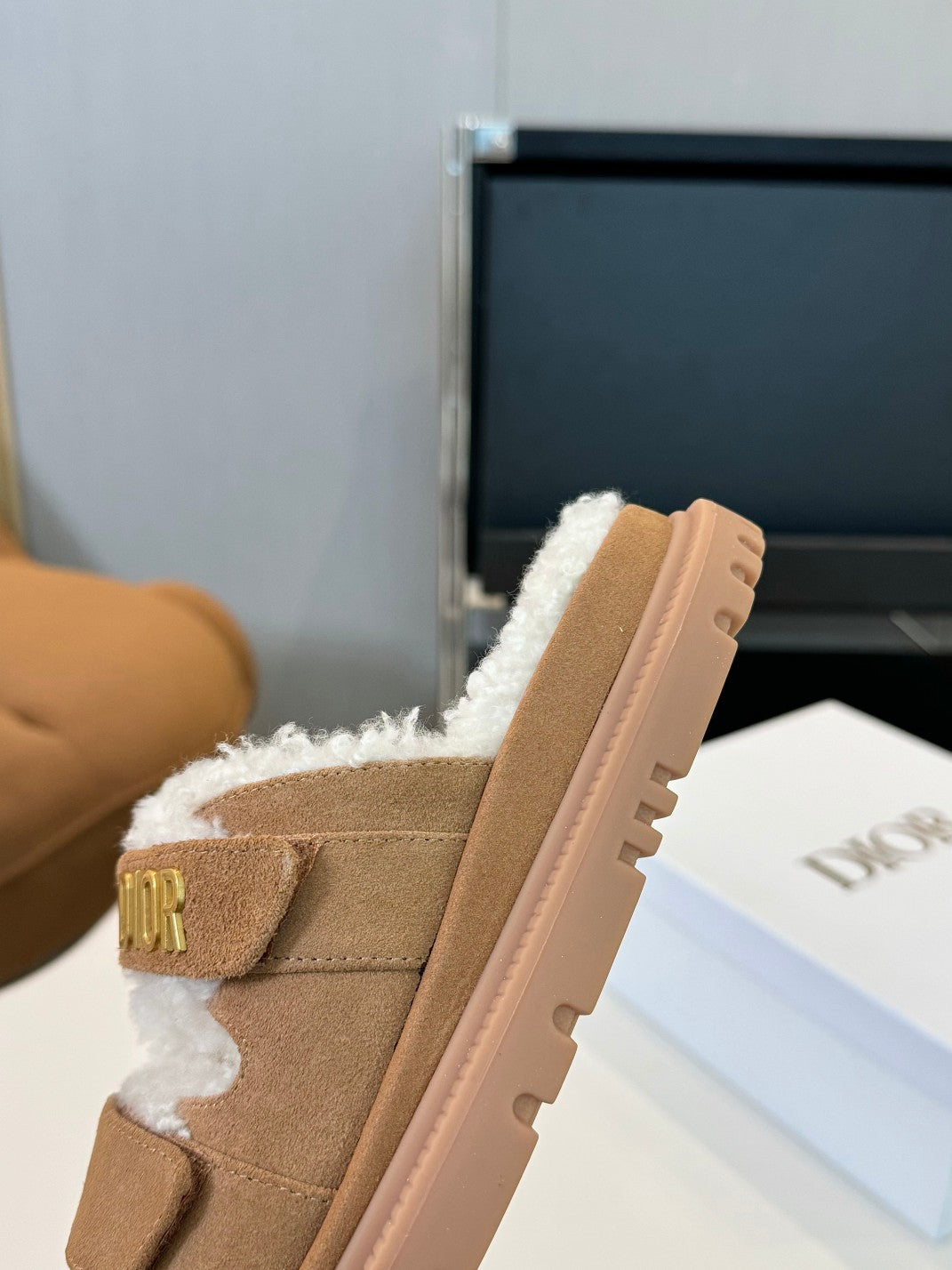 DIOR DIORact Slide Brown Suede And Fleece Lining