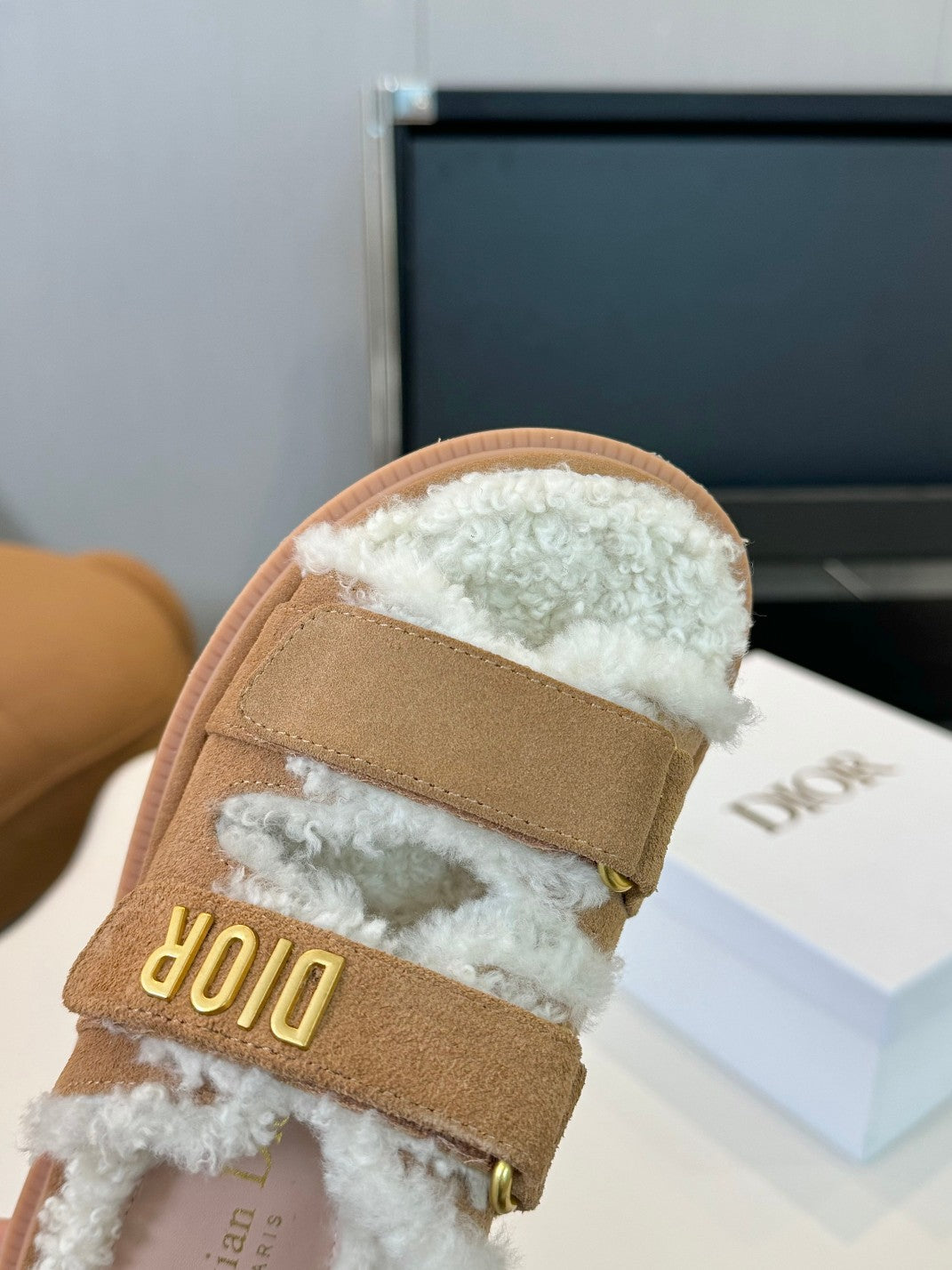 DIOR DIORact Slide Brown Suede And Fleece Lining