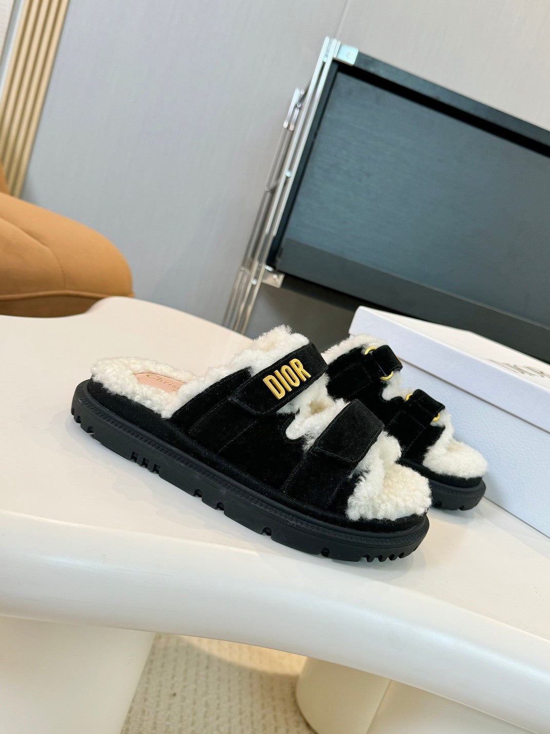 DIOR DIORact Slide Black Suede And Fleece Lining