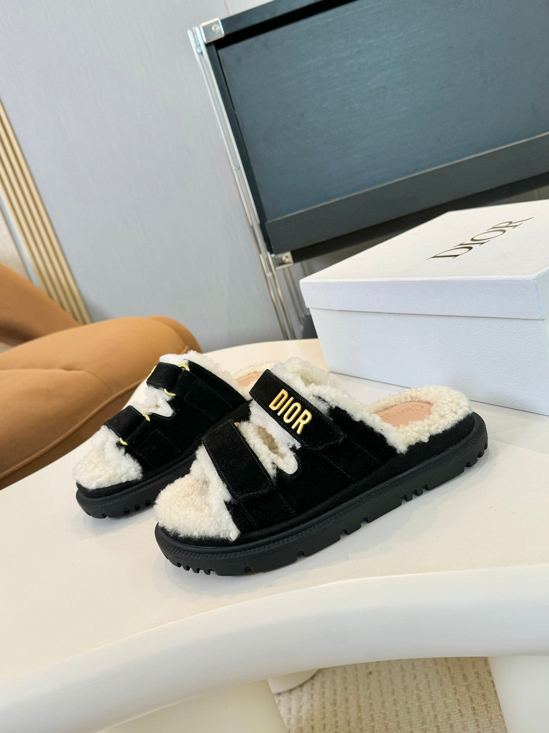 DIOR DIORact Slide Black Suede And Fleece Lining