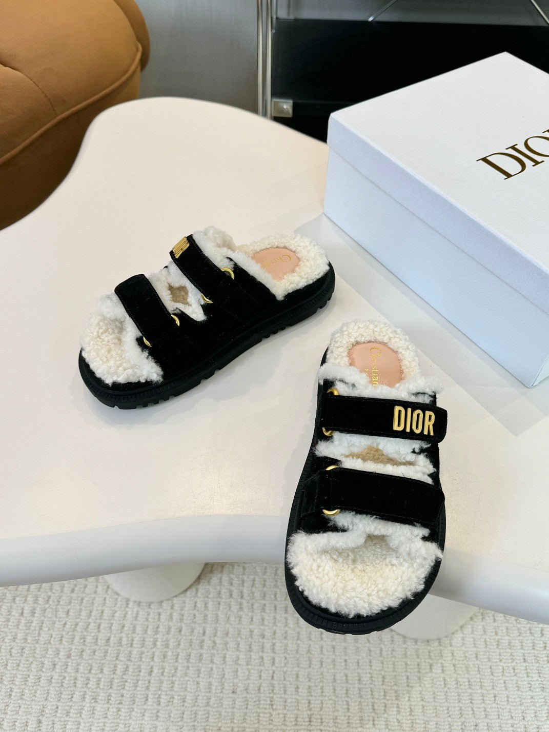 DIOR DIORact Slide Black Suede And Fleece Lining